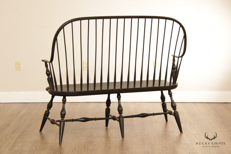 Custom Crafted Windsor Style Black Painted Bench or Settee
