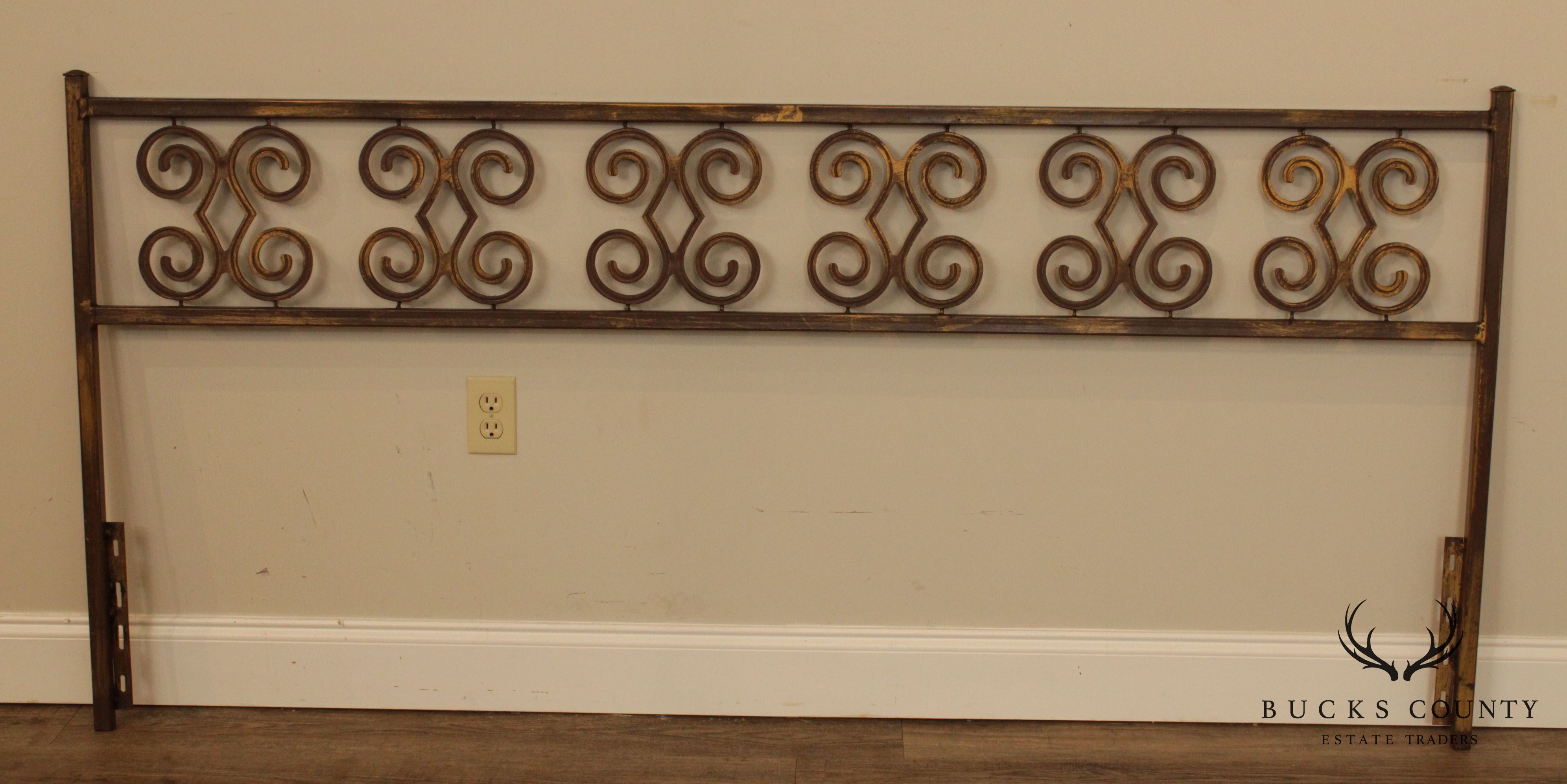 Hollywood Regency Vintage Wrought Iron King Headboard