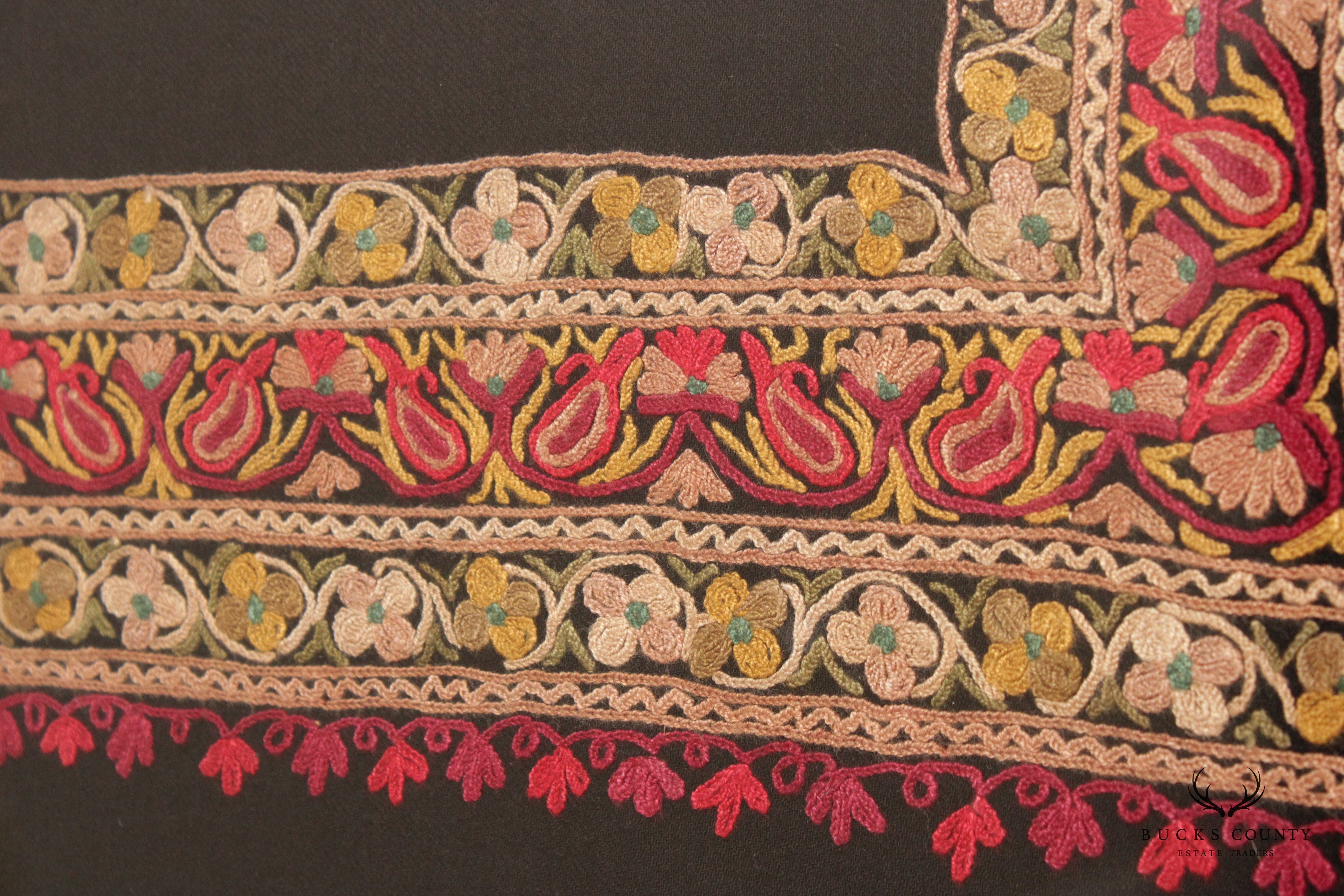 Indian Style Hand Embroidered Crewel Framed Textile