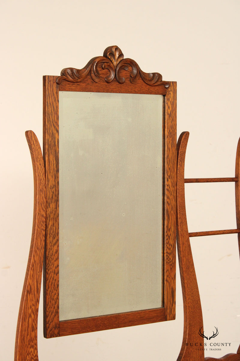 Antique Victorian Oak Washstand Chest With Mirror