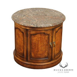 Henredon English Regency Style Round Marble Top Drum Cabinet Side Table