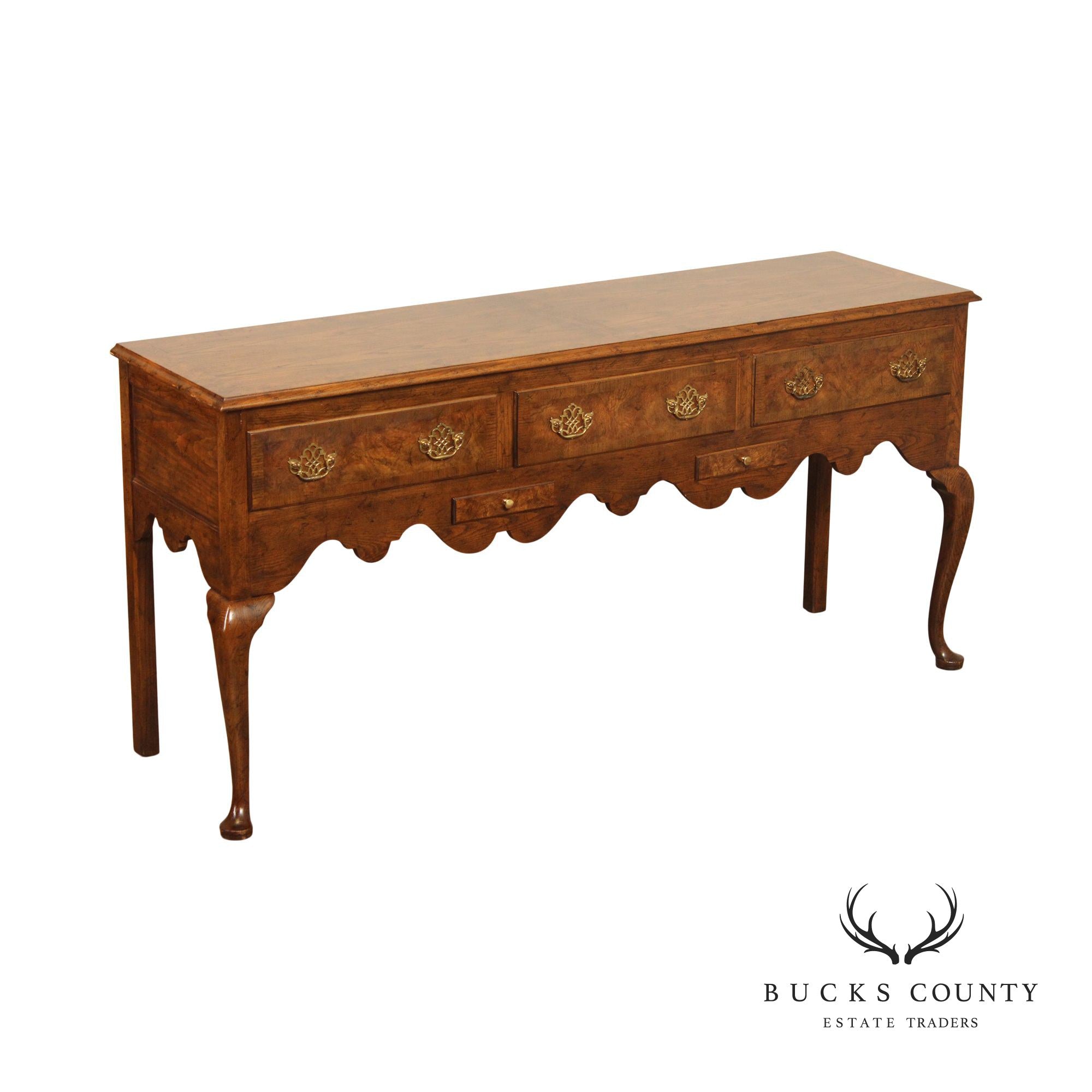 Baker Queen Anne Style Burlwood Sideboard Buffet