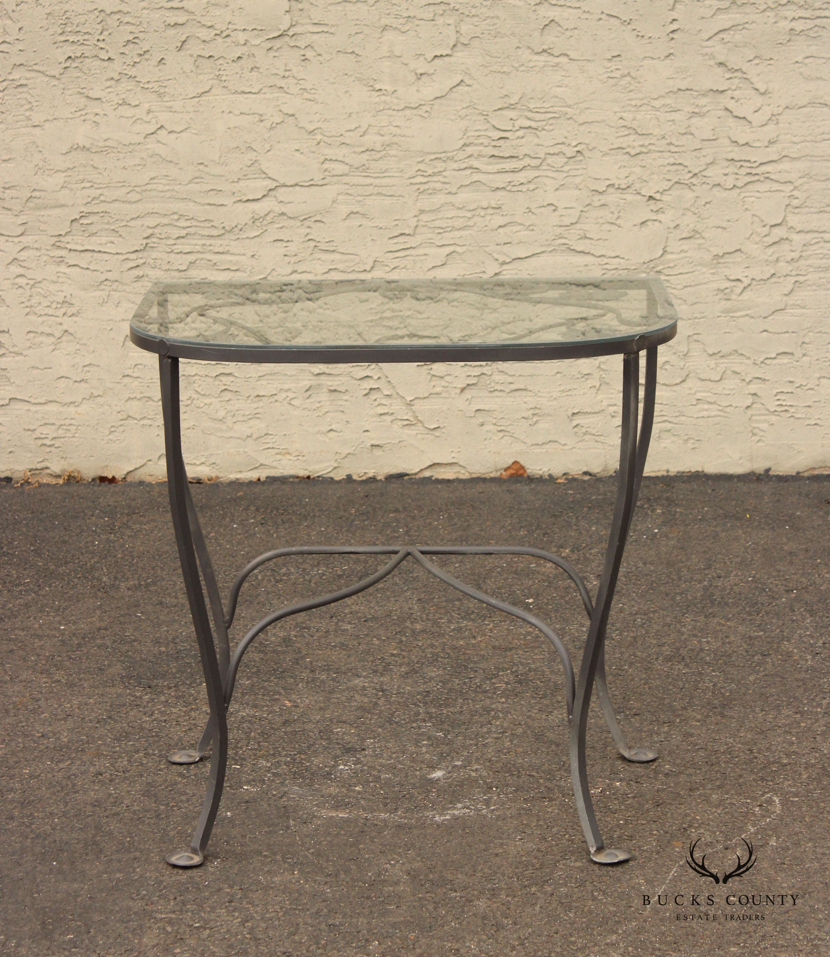 Salterini Vintage Wrought Iron Glass-Top Outdoor Patio Console Side Table