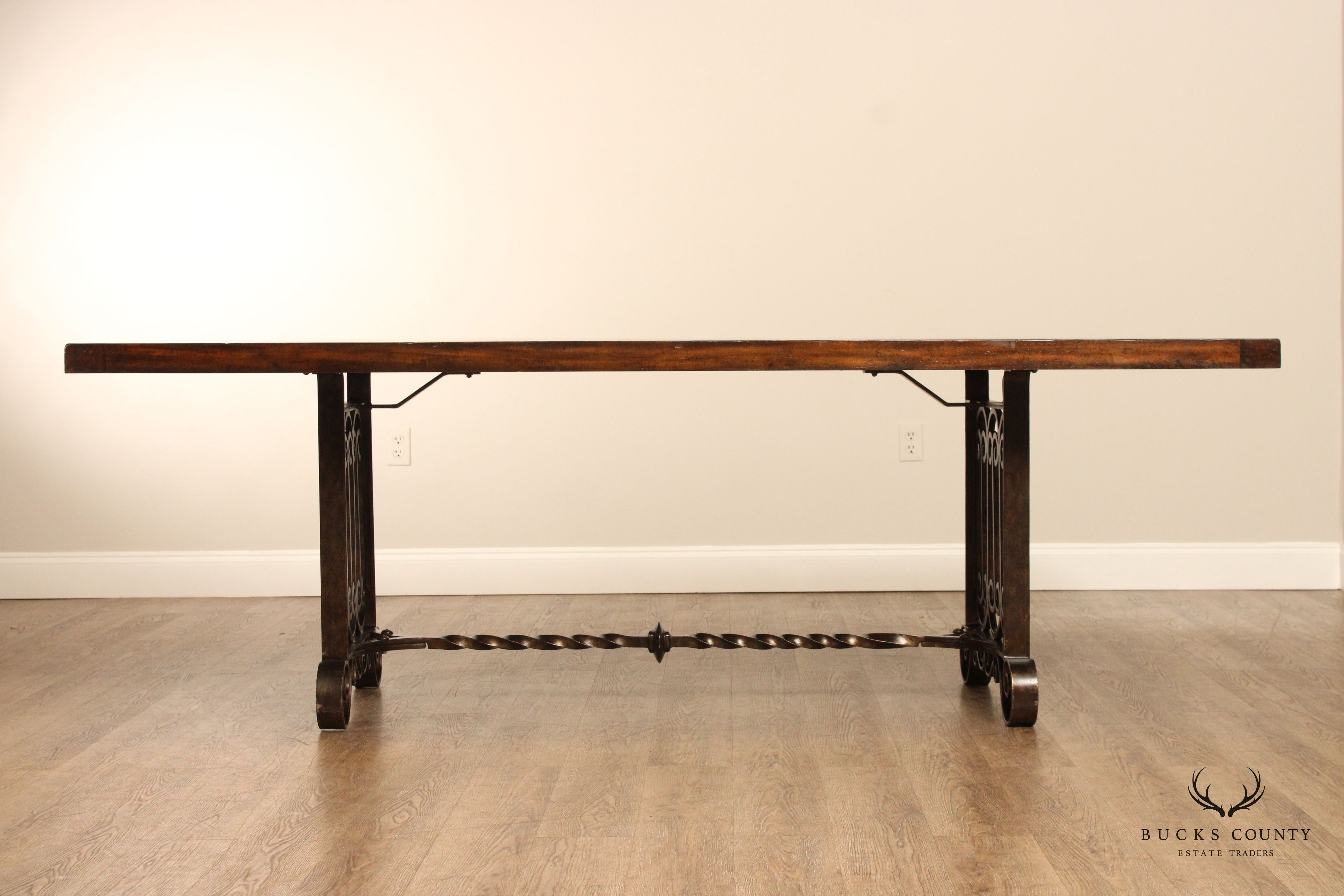 Maitland Smith Spanish Revival Style Wrought Iron Base Dining Table