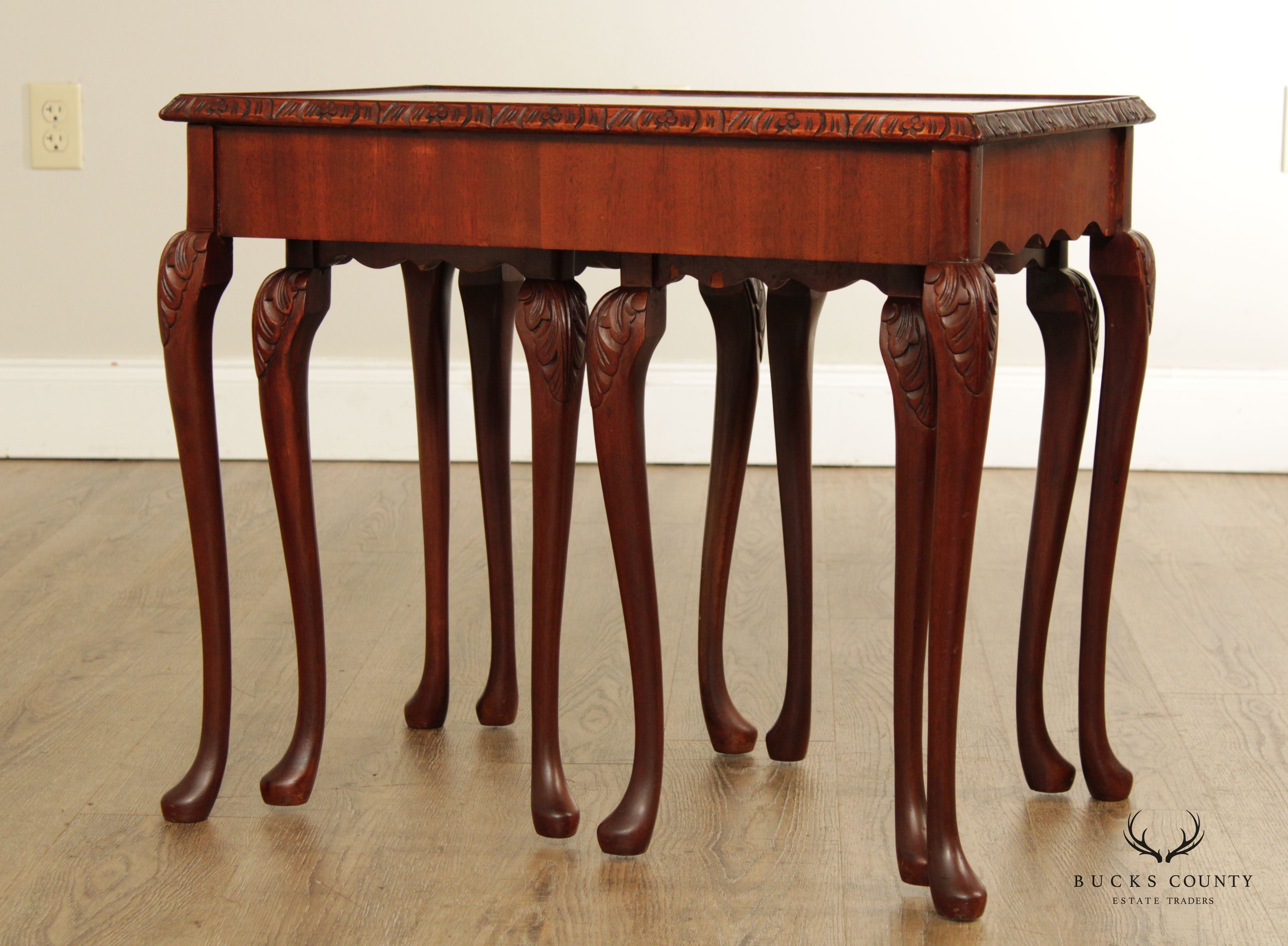 Georgian Style Flame Mahogany Carved Nesting Tables