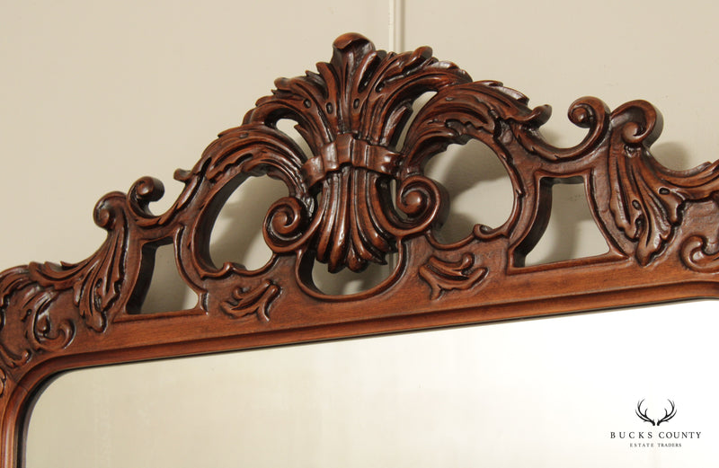 1940s Vintage French Style Carved Mahogany Wall Mirror (A)
