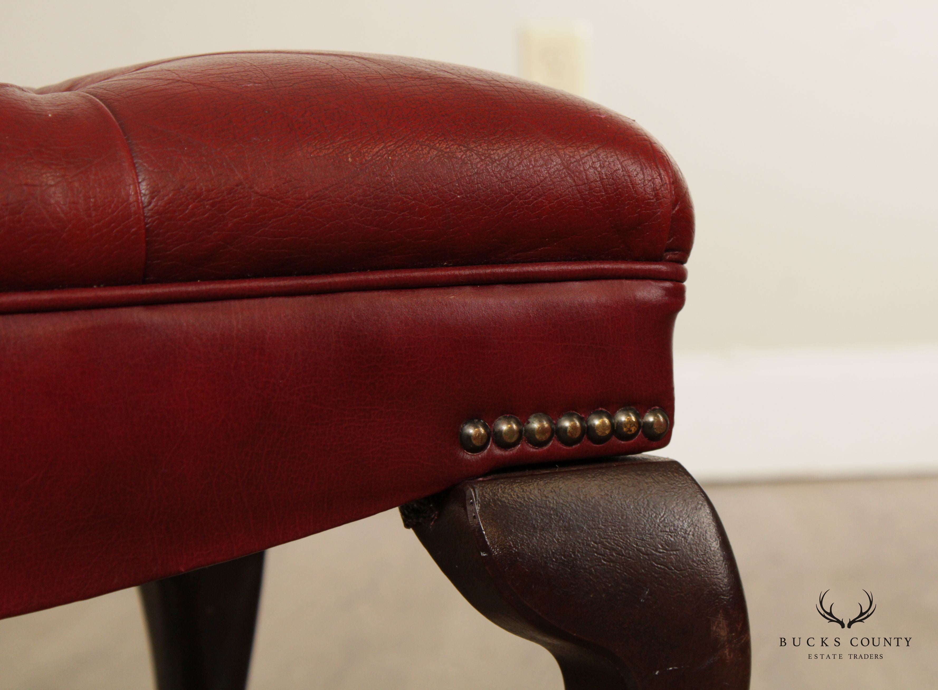 Georgian Style Tufted Red Leather Ottoman or Foot Stool