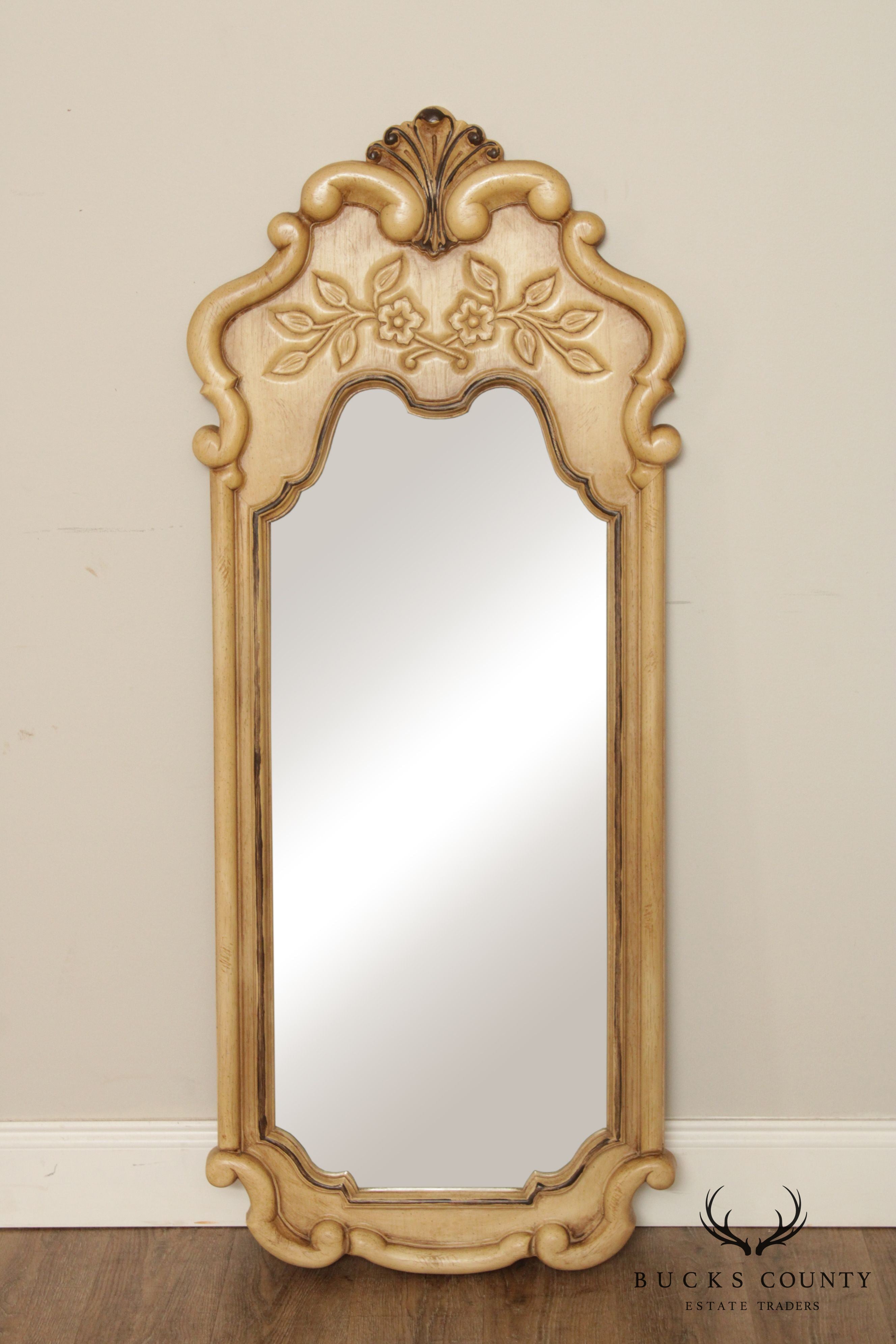 French Louis XV Style Vintage Cream Painted Carved Frame Wall Mirrors