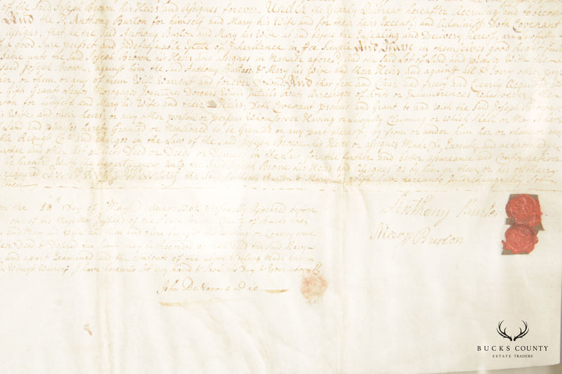 Antique 18th Century Bucks County PA Indenture Deed, Custom Framed