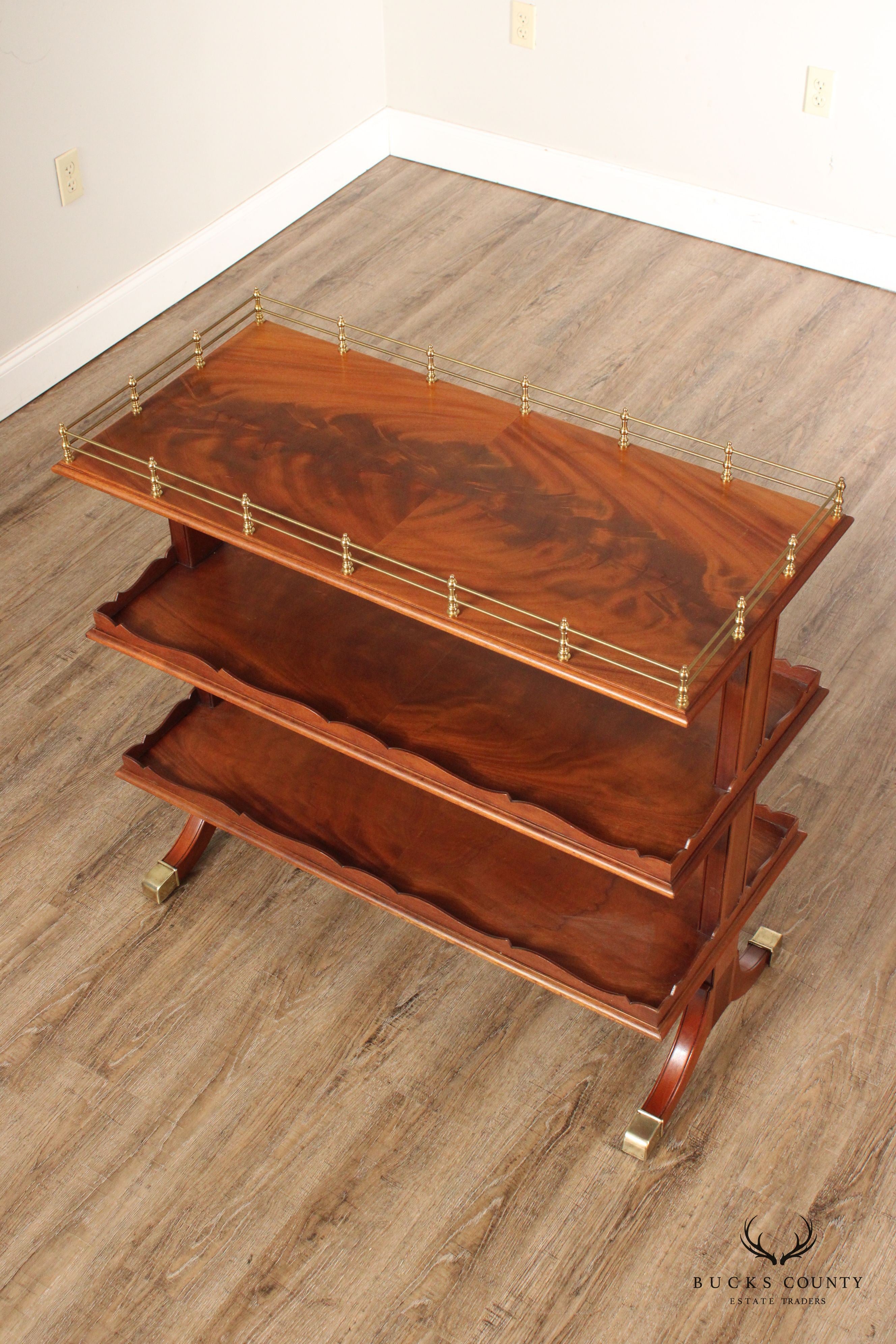 Regency Style Mahogany and Brass Three-Tier Etagere Bar Cart