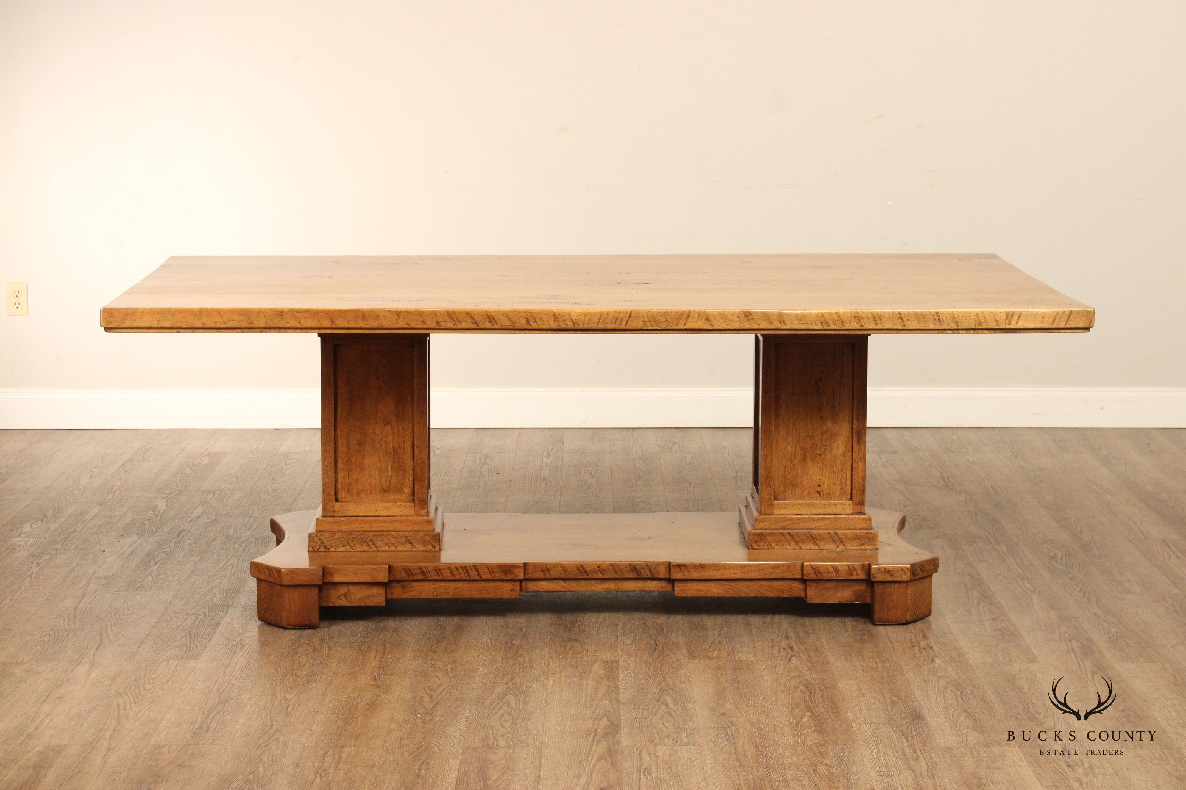 Custom Crafted Large Rustic Walnut Double Pedestal Dining Table