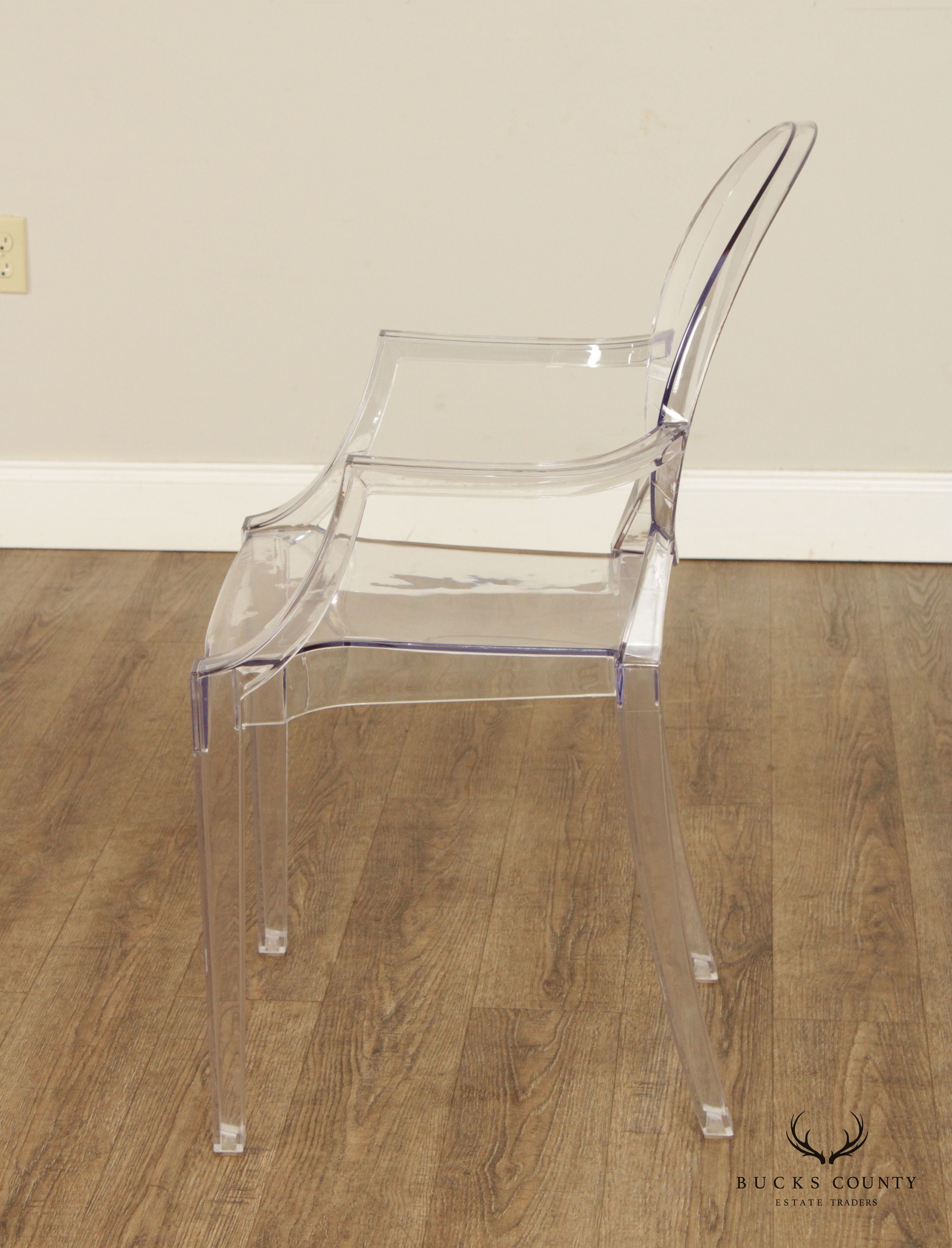 Modern Style Pair Ghost Lucite Arm Chairs