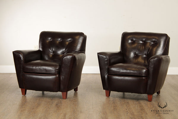 Bradington Young Pair of Tufted Brown Leather Lounge Chairs