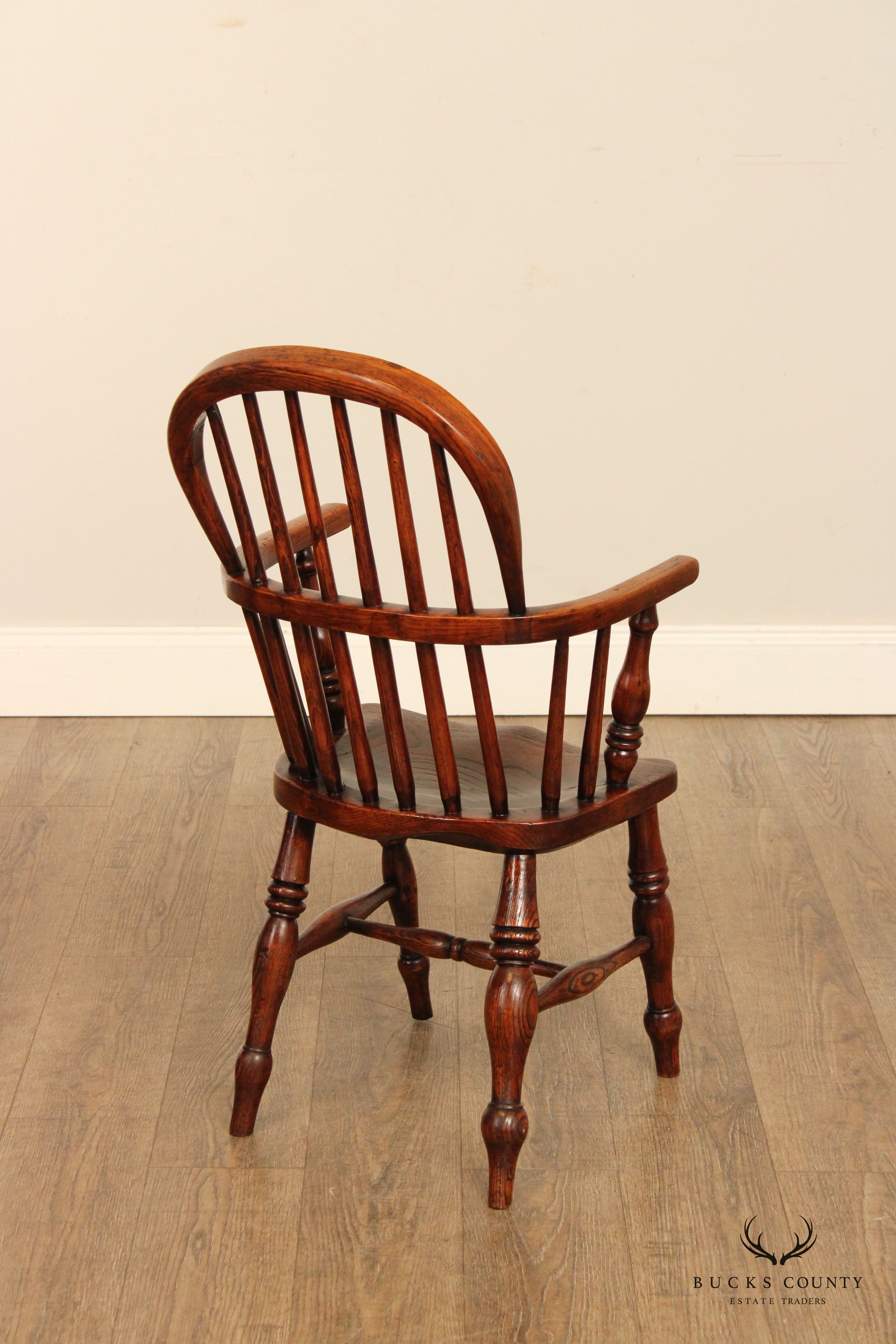 Antique English Elm Windsor Style Children's Armchair