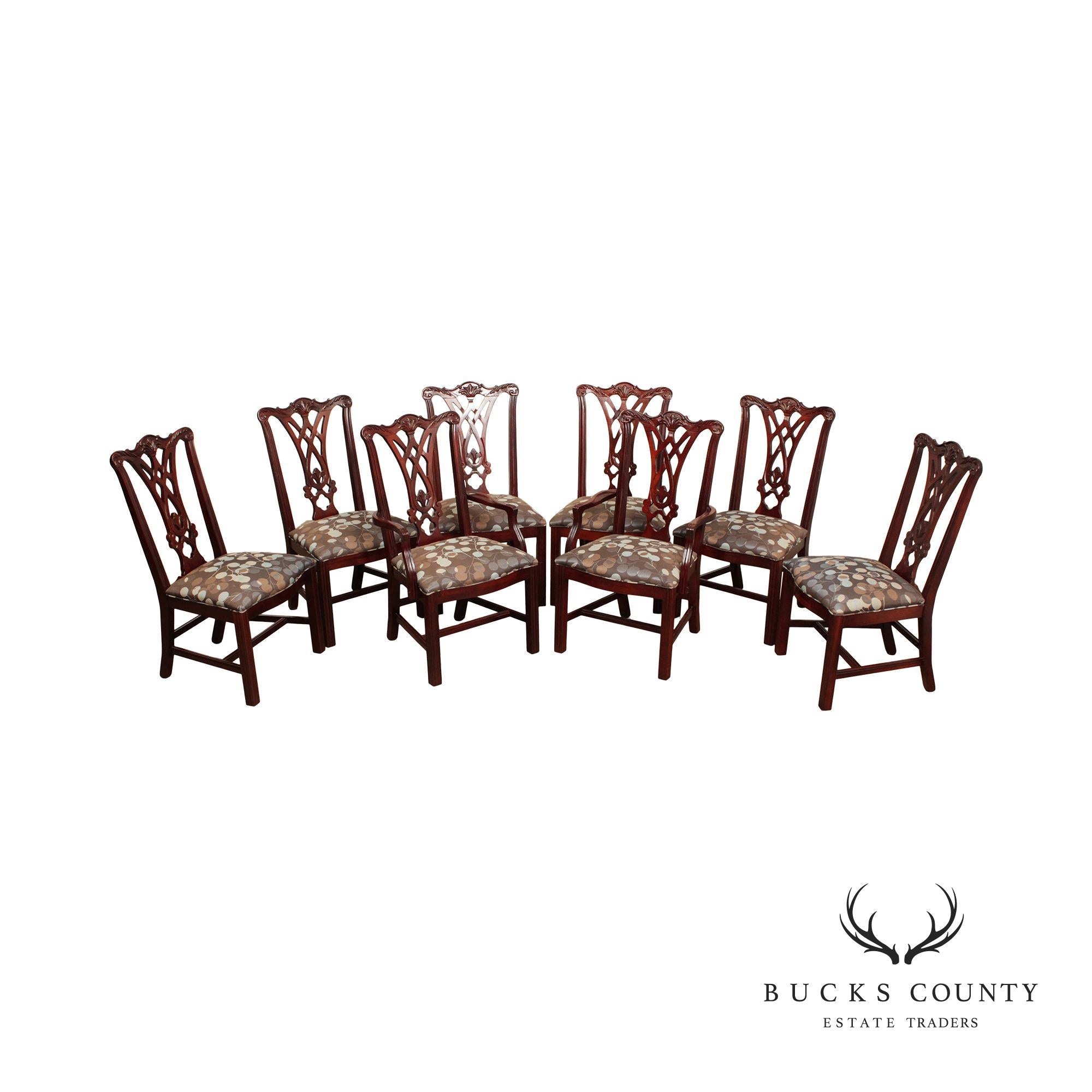 Thomasville Chippendale Style Set of Eight Carved Mahogany Dining Chairs