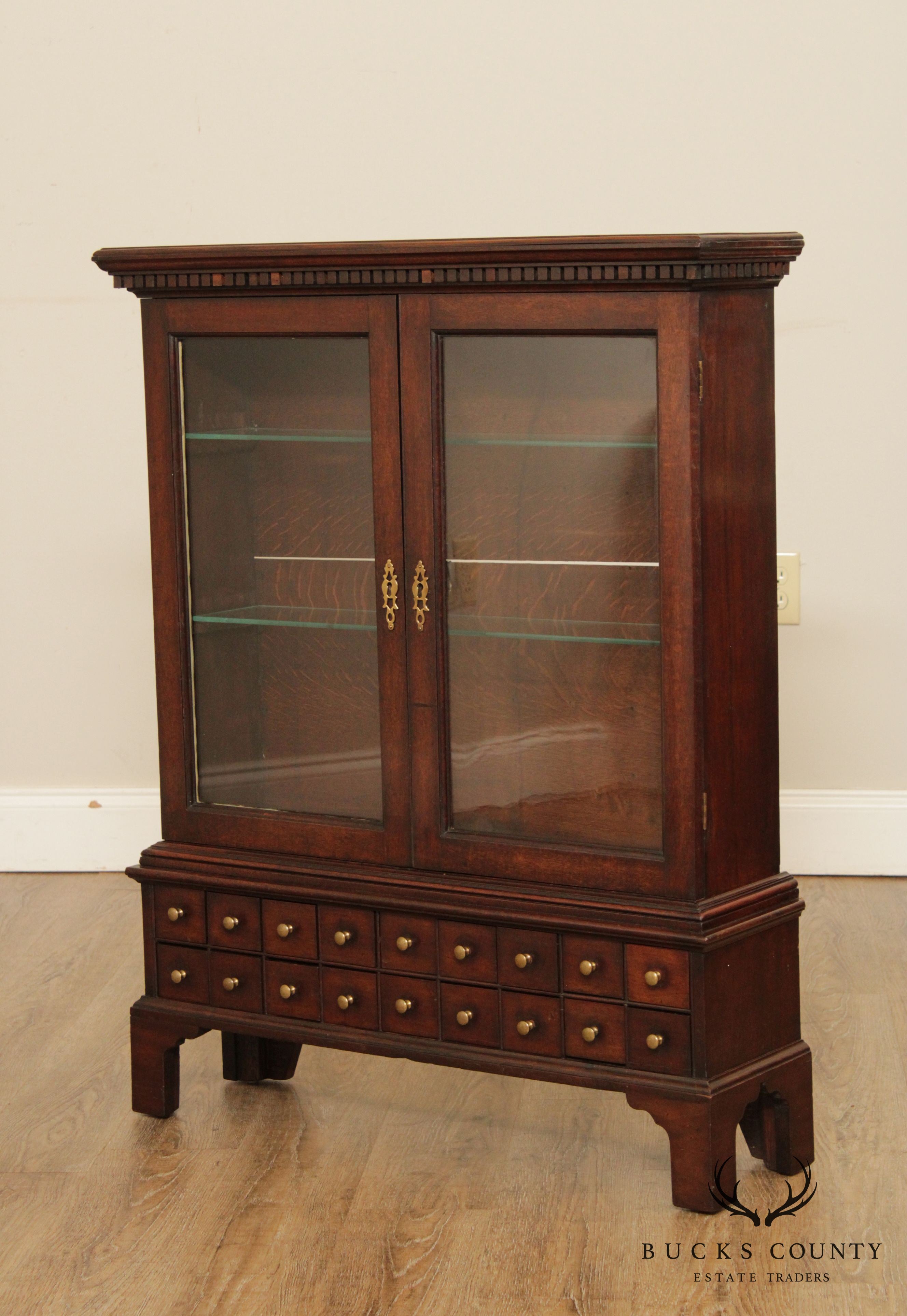 Antique English Mahogany 2 Piece Apothecary Cabinet