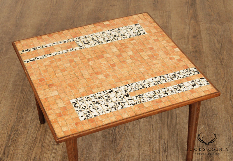 Mid Century Modern Mosiac Tile Top Square Side Table