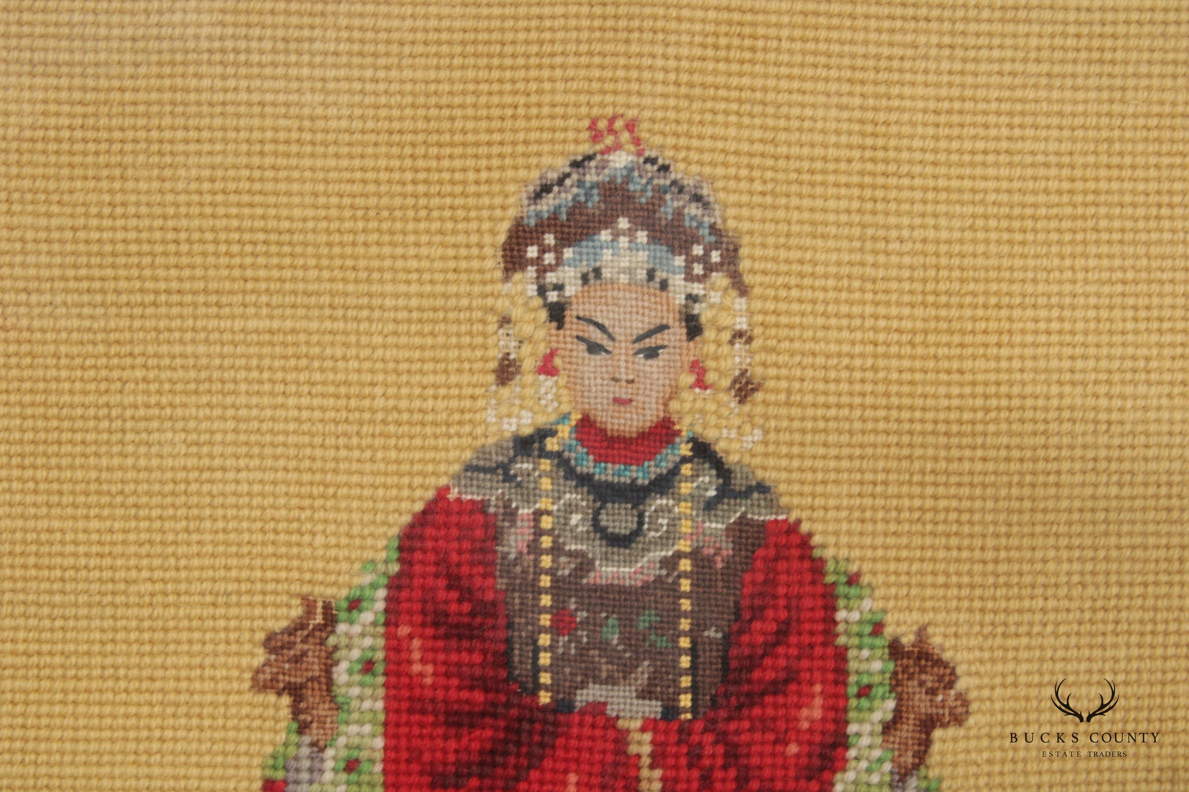 Vintage Framed Needlepoint Chinese Empress