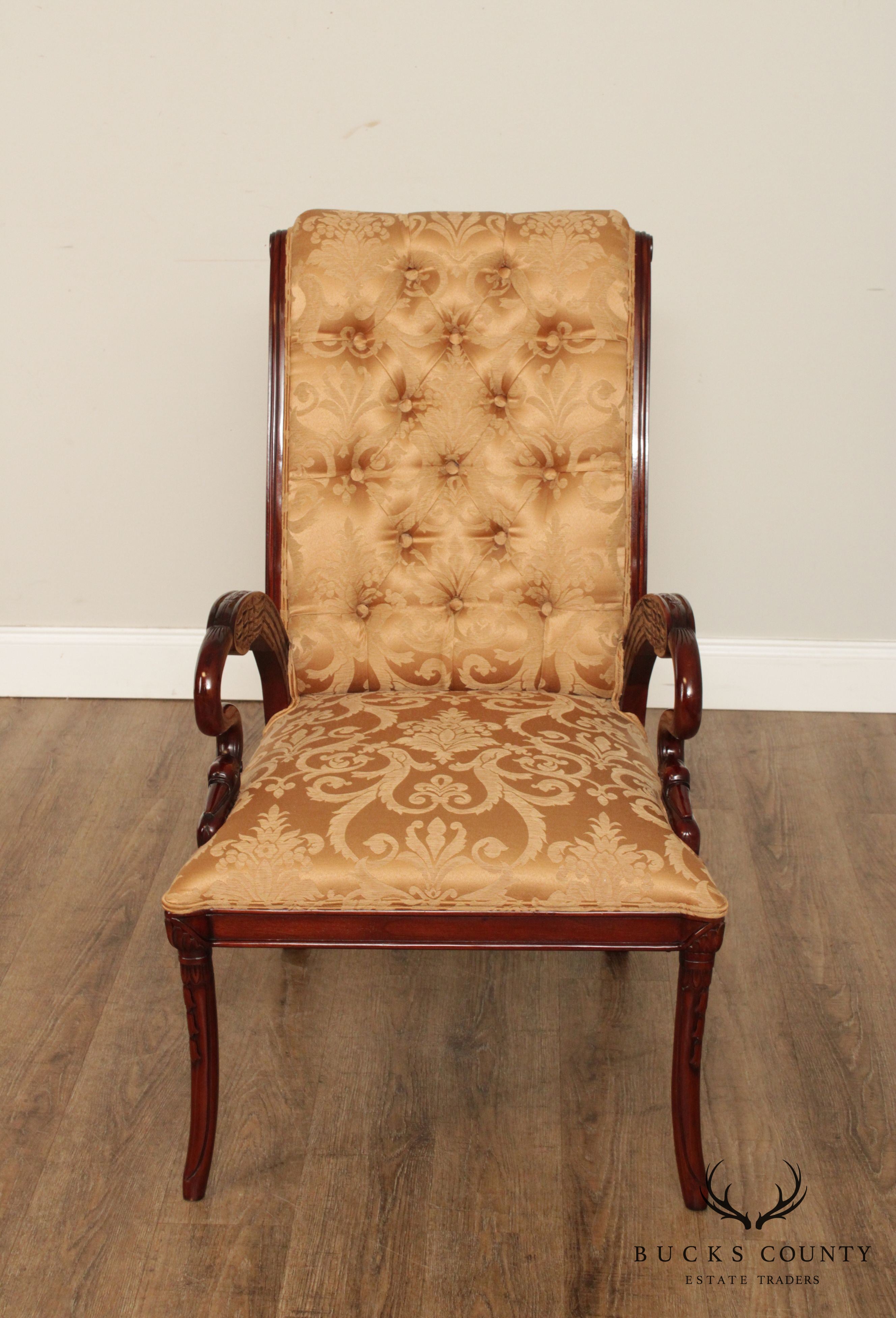 French Regency Style Carved Mahogany Pair Armchairs