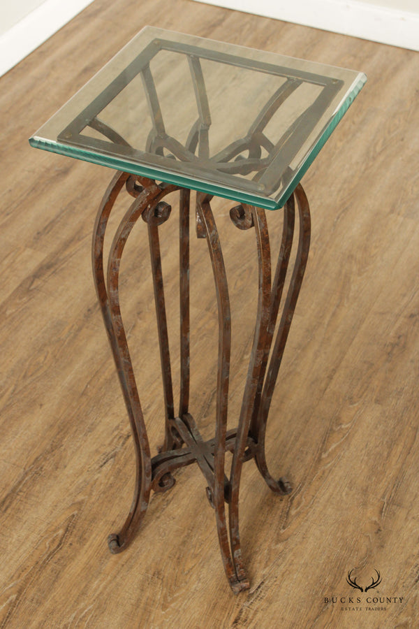 Vintage Scroll Wrought Iron Glass Top  Pedestal Stand