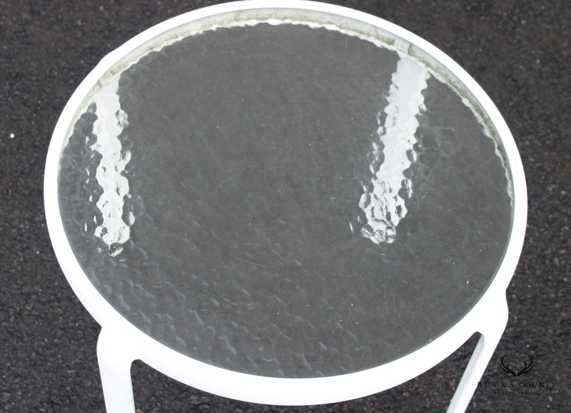 Vintage Aluminum and Glass Round Outdoor Patio End Table (B)