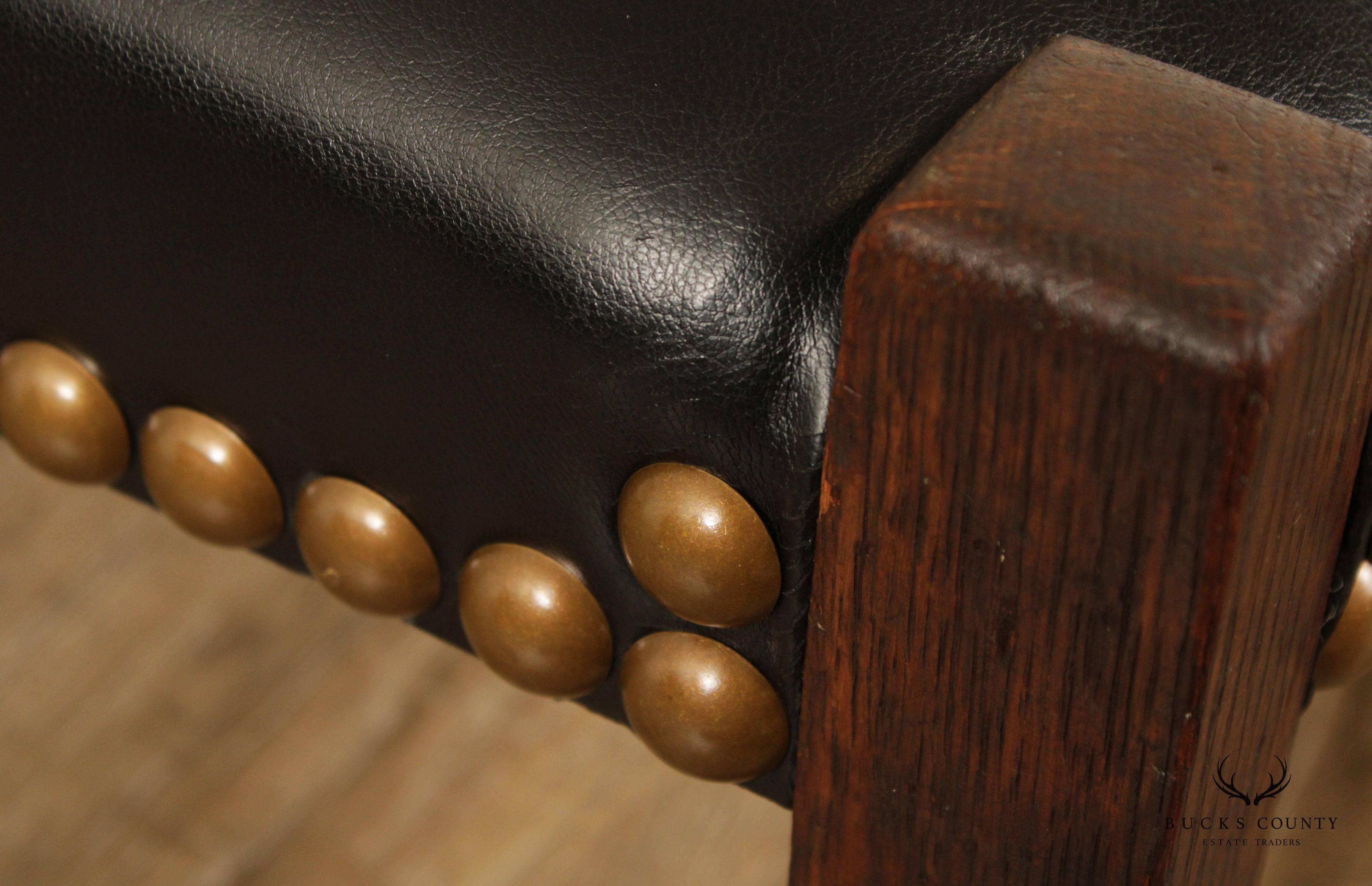 Mission Style Antique Oak and Leather Foot Stool