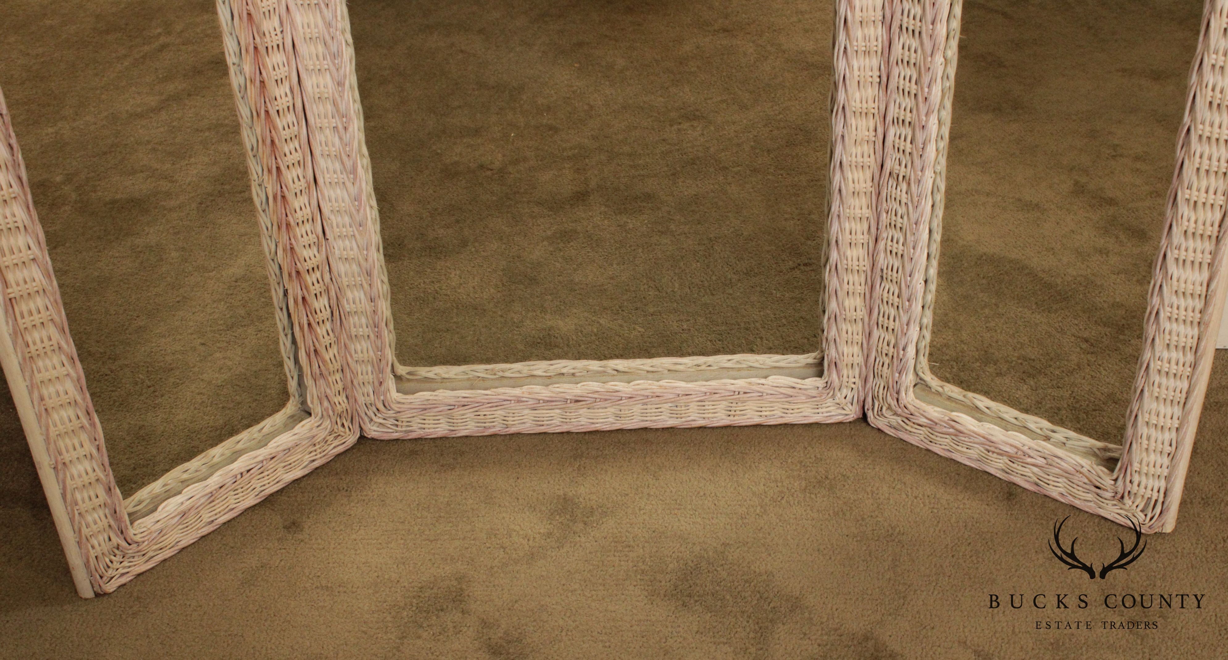 Vintage Painted Wicker Trifold Mirror