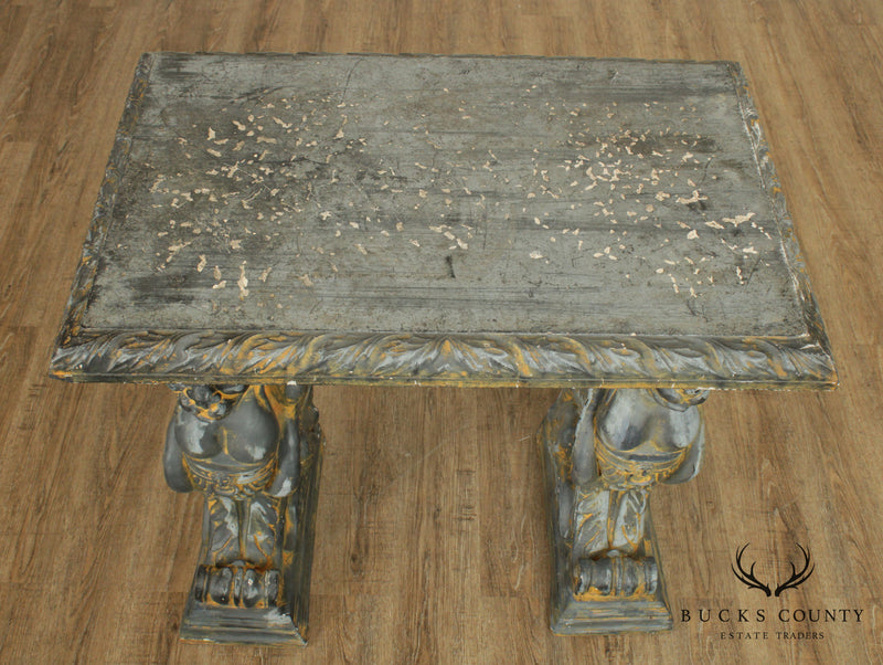 Vintage Cast Stone Winged Griffin Console Table