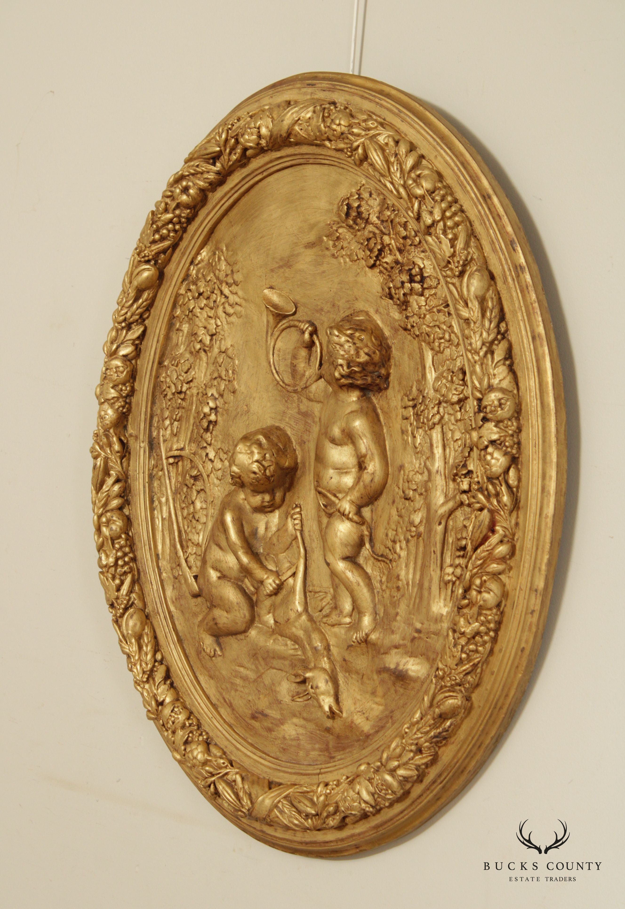 Renaissance Revival Style Cherub Carved Gilt Wall Plaque