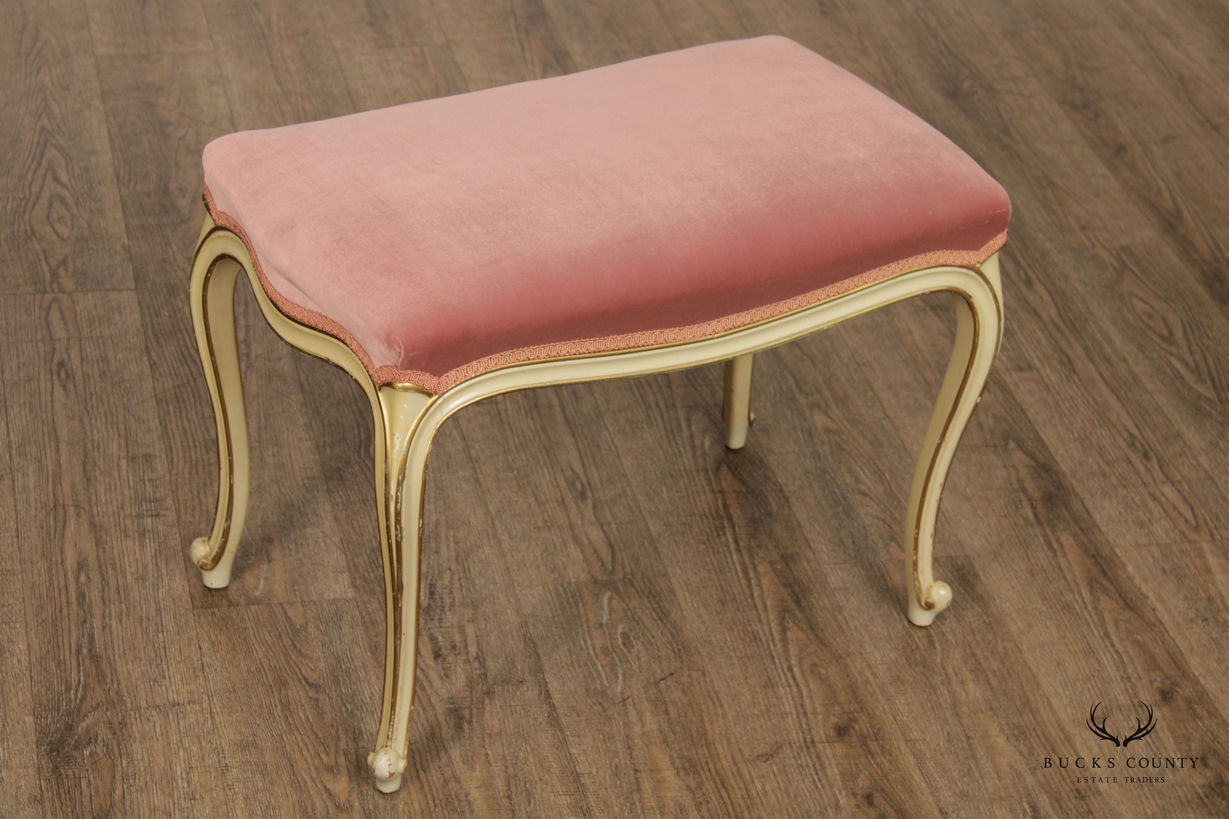 French Louis XV Style Painted and Partial Gilt Vanity Bench