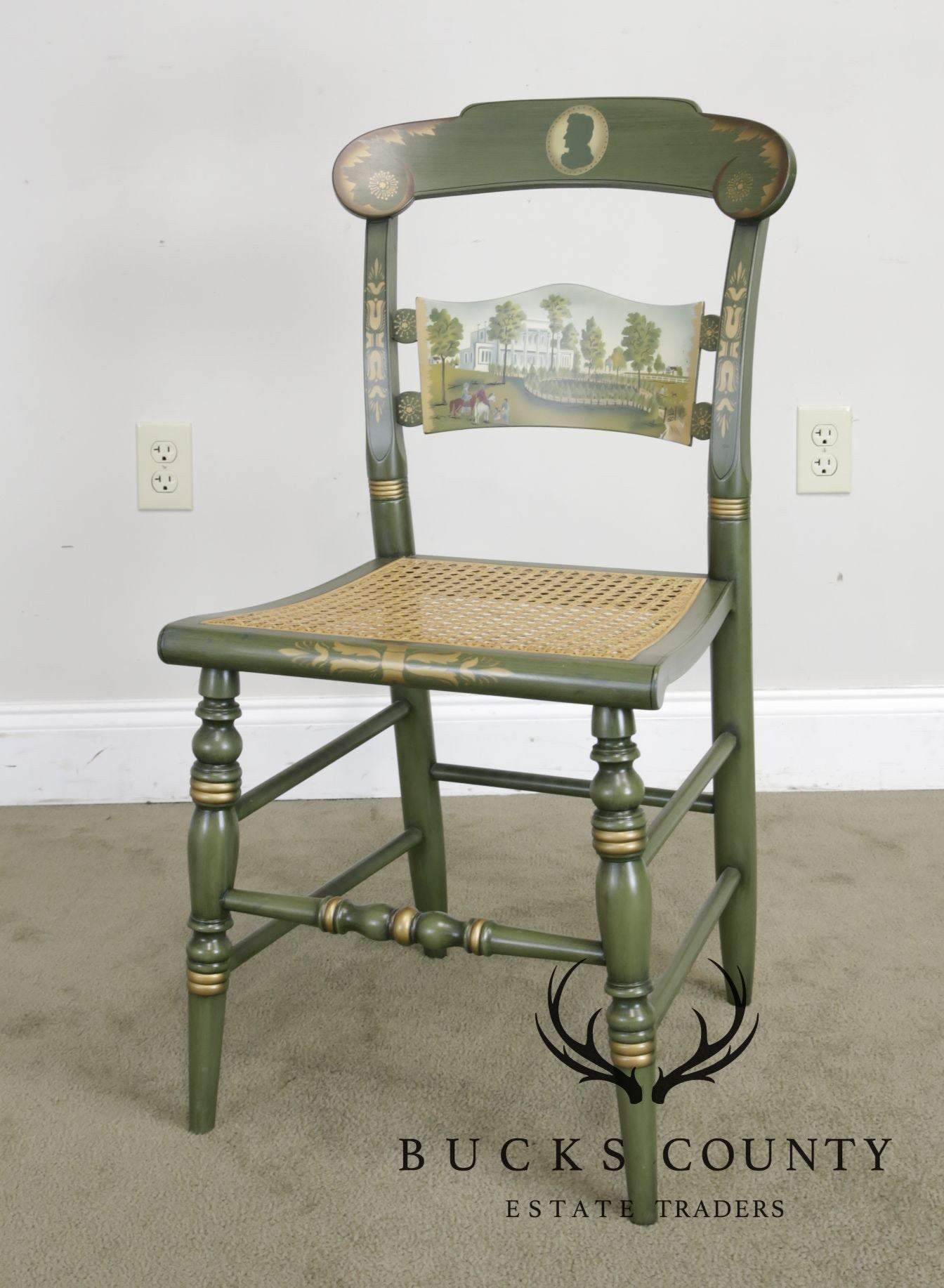 Hitchcock Green Painted "Andrew Jackson's Hermitage" Cane Seat Side Chair (B)