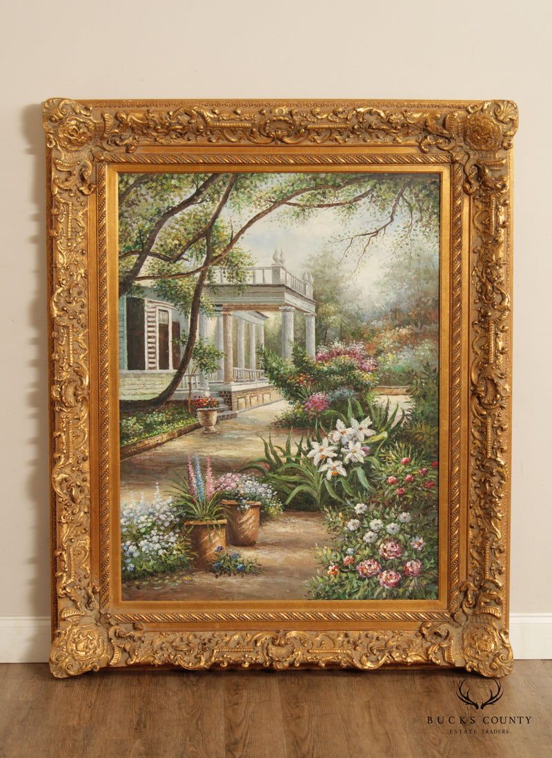 Impressionist Style Country Estate Garden Original Painting, Signed