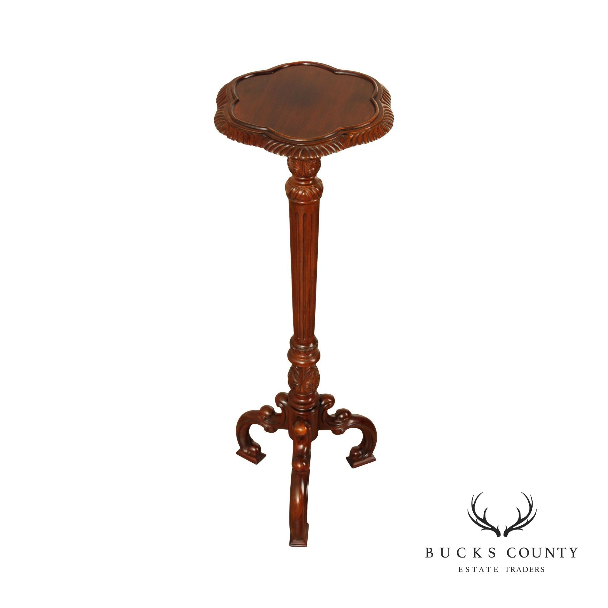 Maitland Smith Carved Mahogany Pedestal Plant Stand