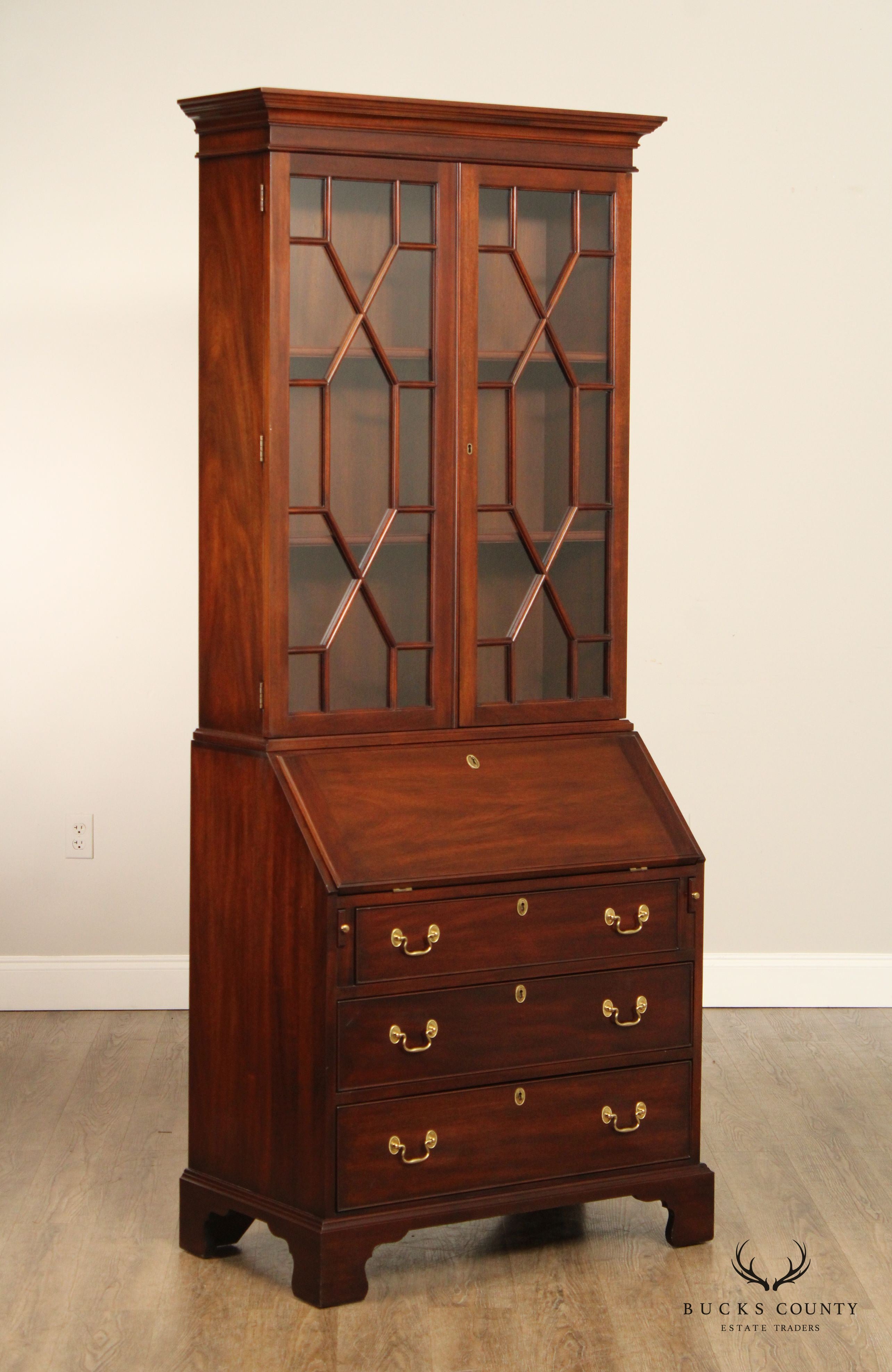 Henkel Harris Mahogany Chippendale Style Secretary Desk Bookcase