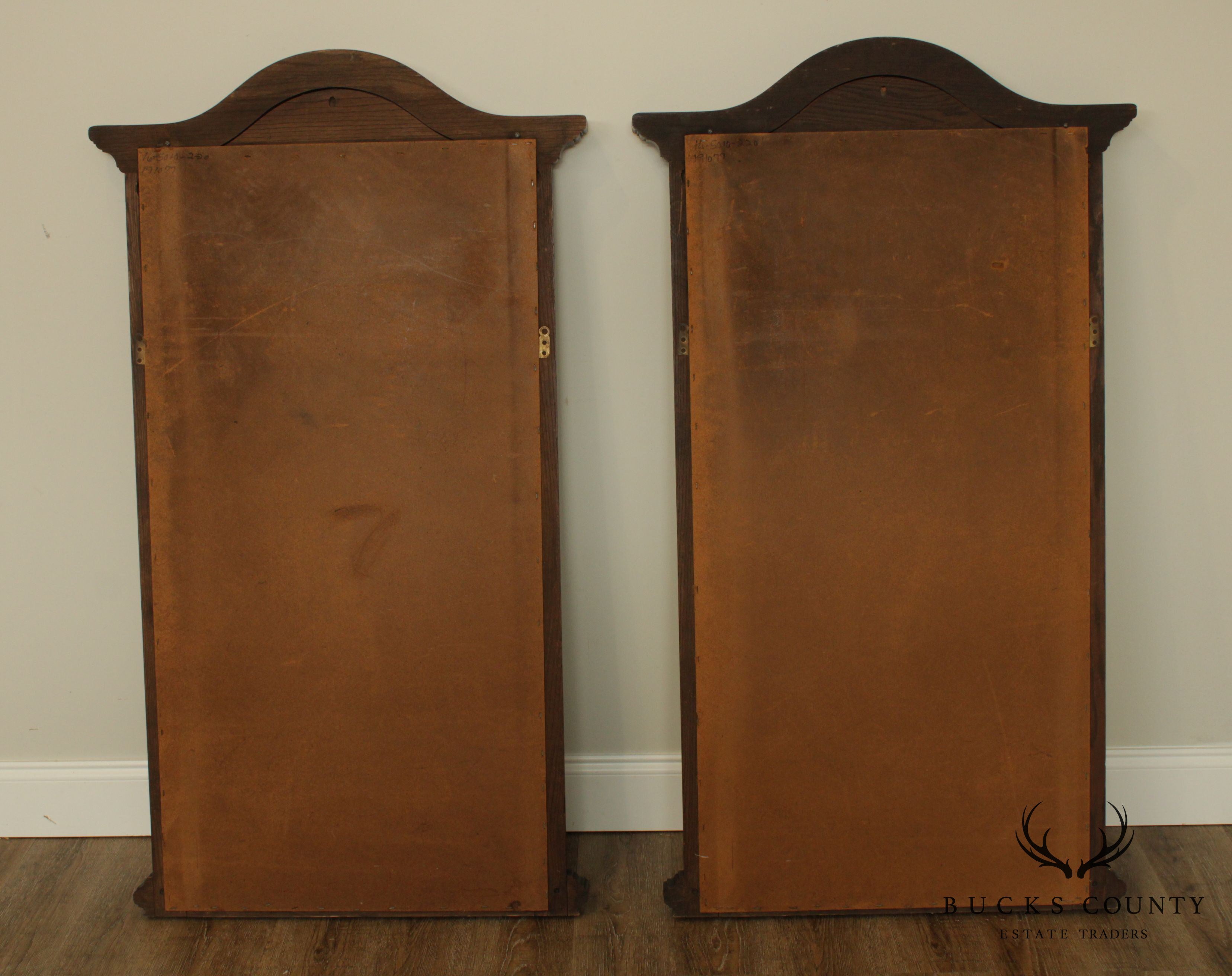 Ethan Allen Royal Charter Oak Vintage Jacobean Style Pair Wall Mirrors