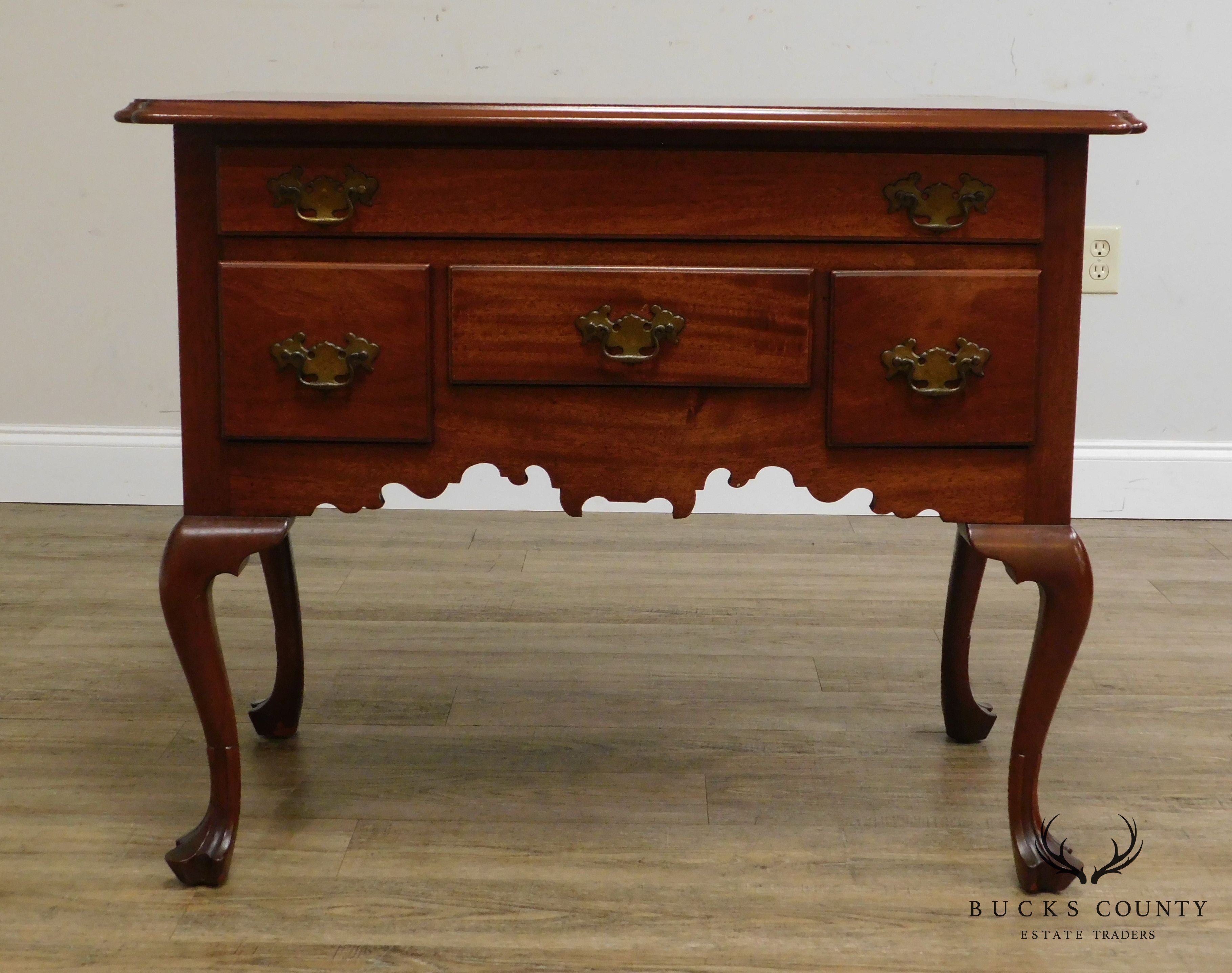 Queen Anne Style 1940's Hand Crafted Mahogany Trifed Foot Lowboy