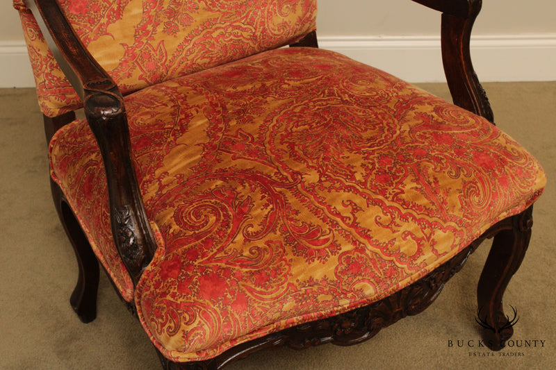 Italian Carved Custom Upholstered Armchair
