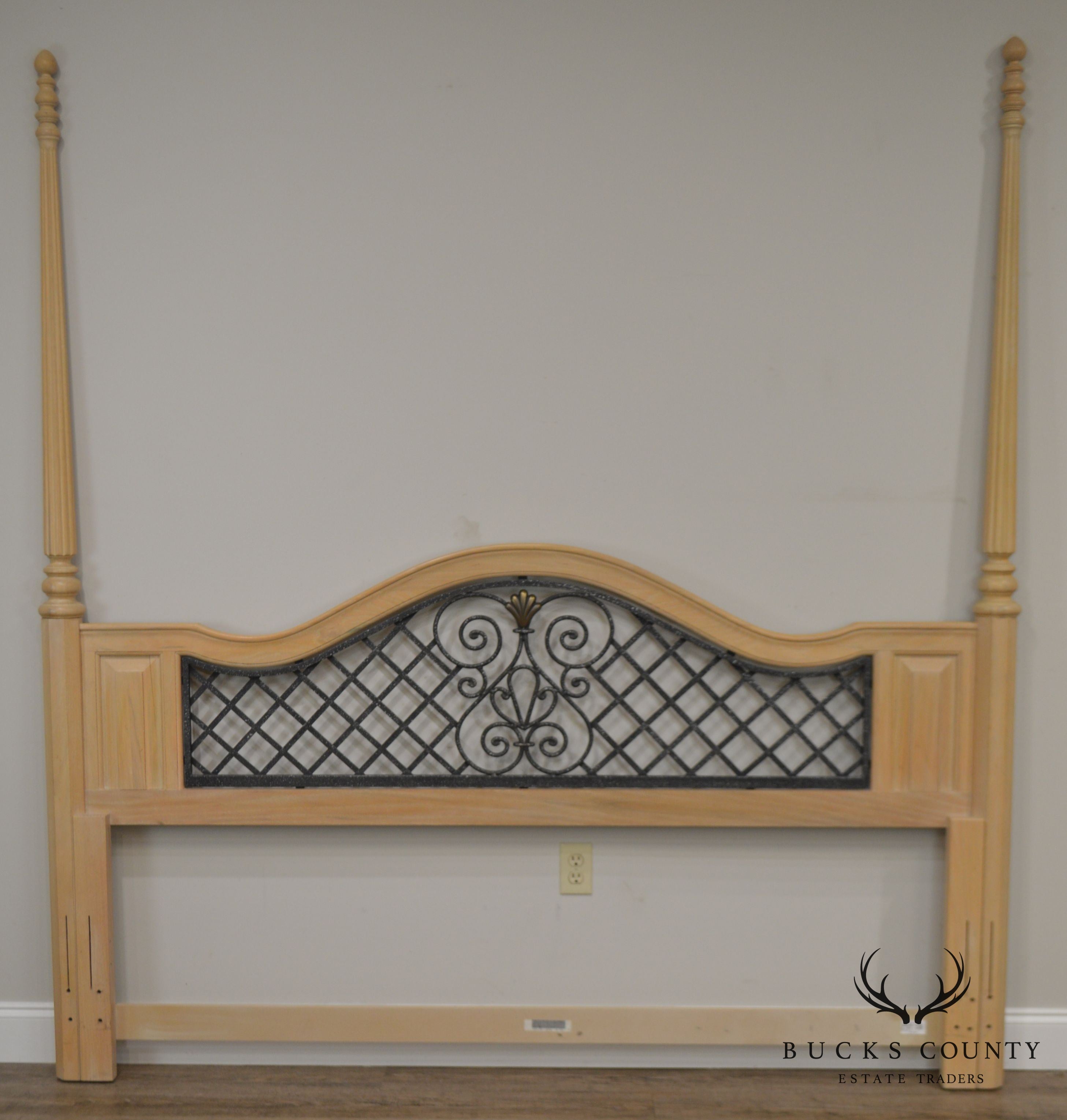 Bernhardt Cerused Oak Poster King Headboard with Iron Lattice