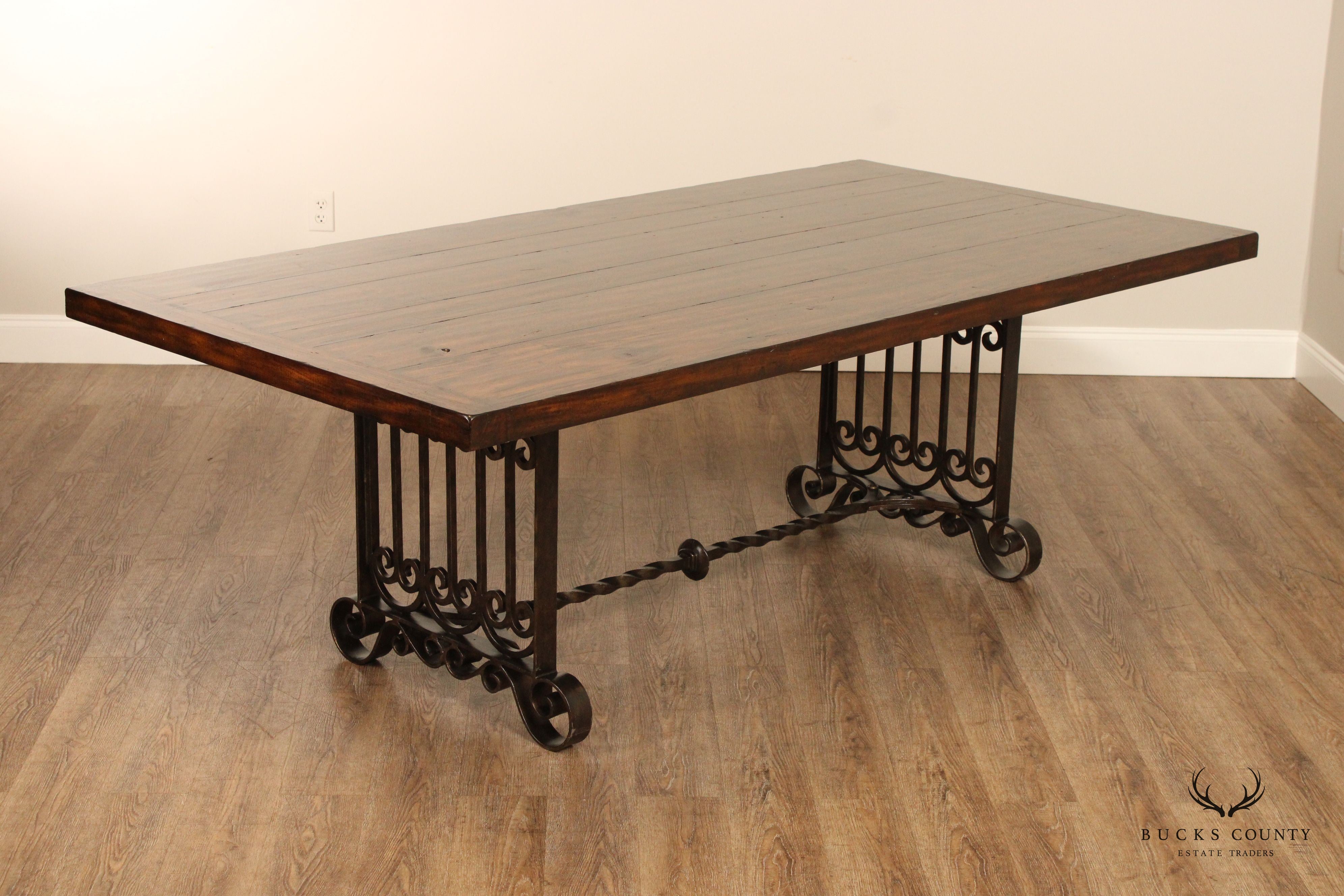 Maitland Smith Spanish Revival Style Wrought Iron Base Dining Table