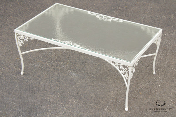 Woodard Orleans Pattern Wrought Iron and Glass Garden Cocktail Table