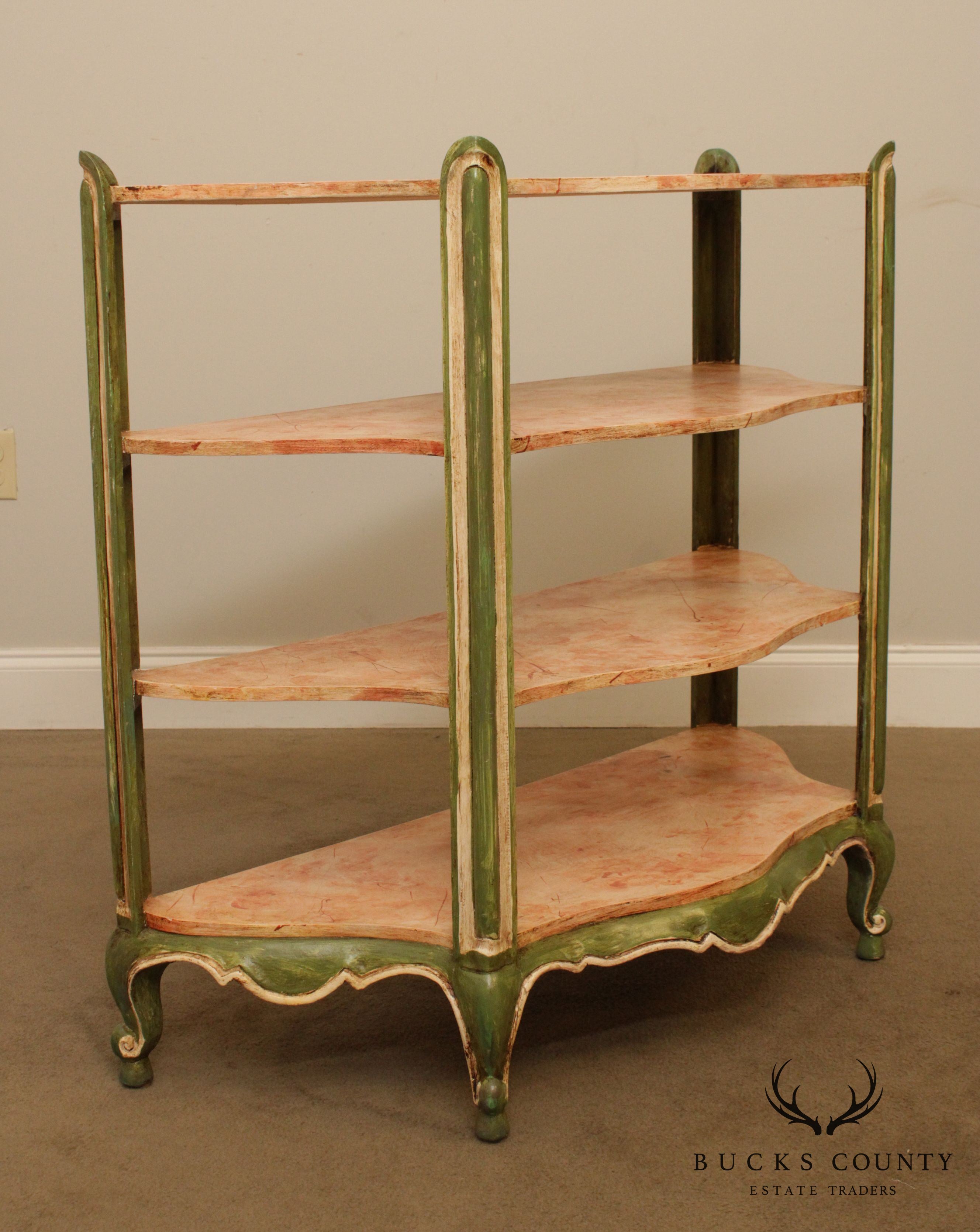 Vintage Italian Painted Demilune Console Etagere, Bookcase