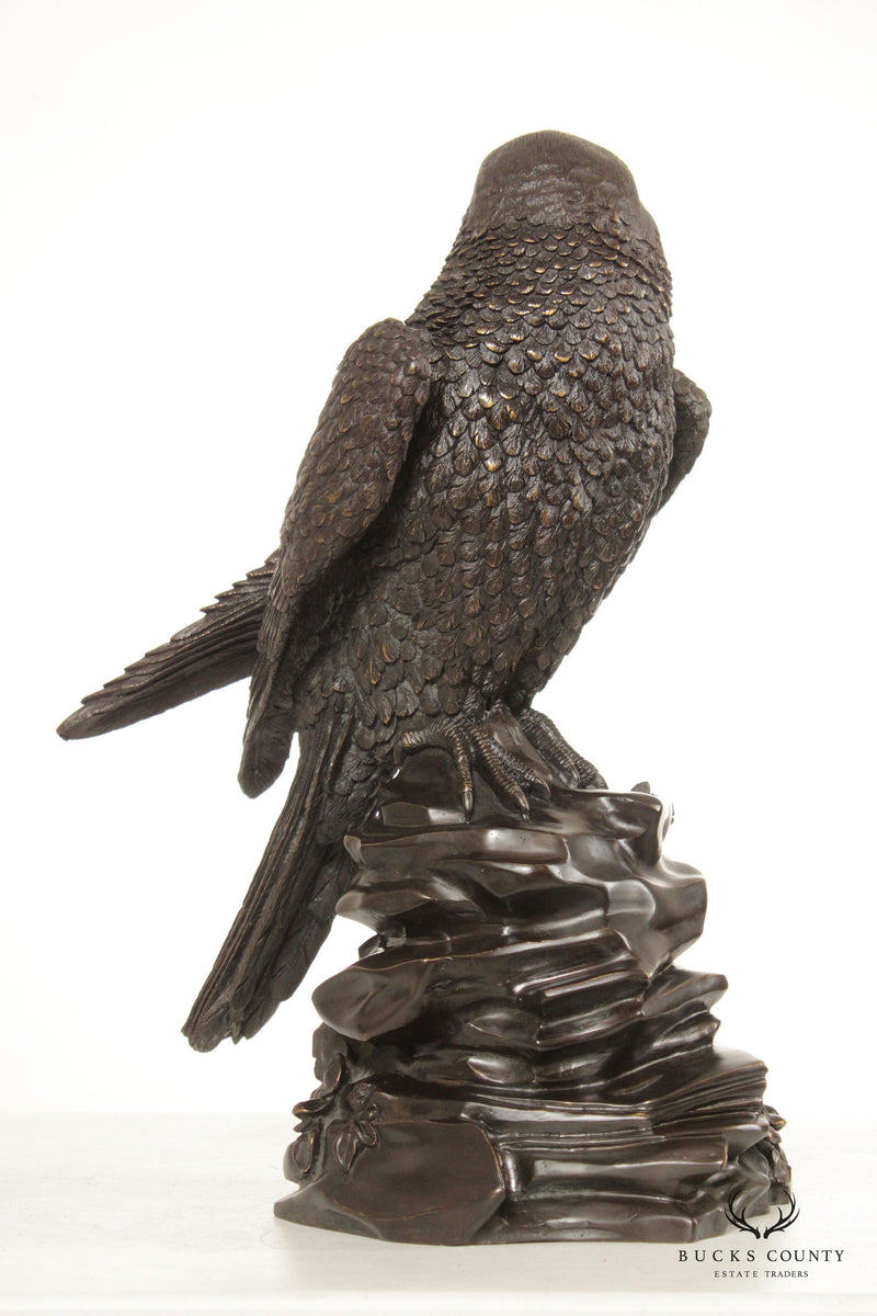 20th Century Falcon on Rock Bronze Sculpture