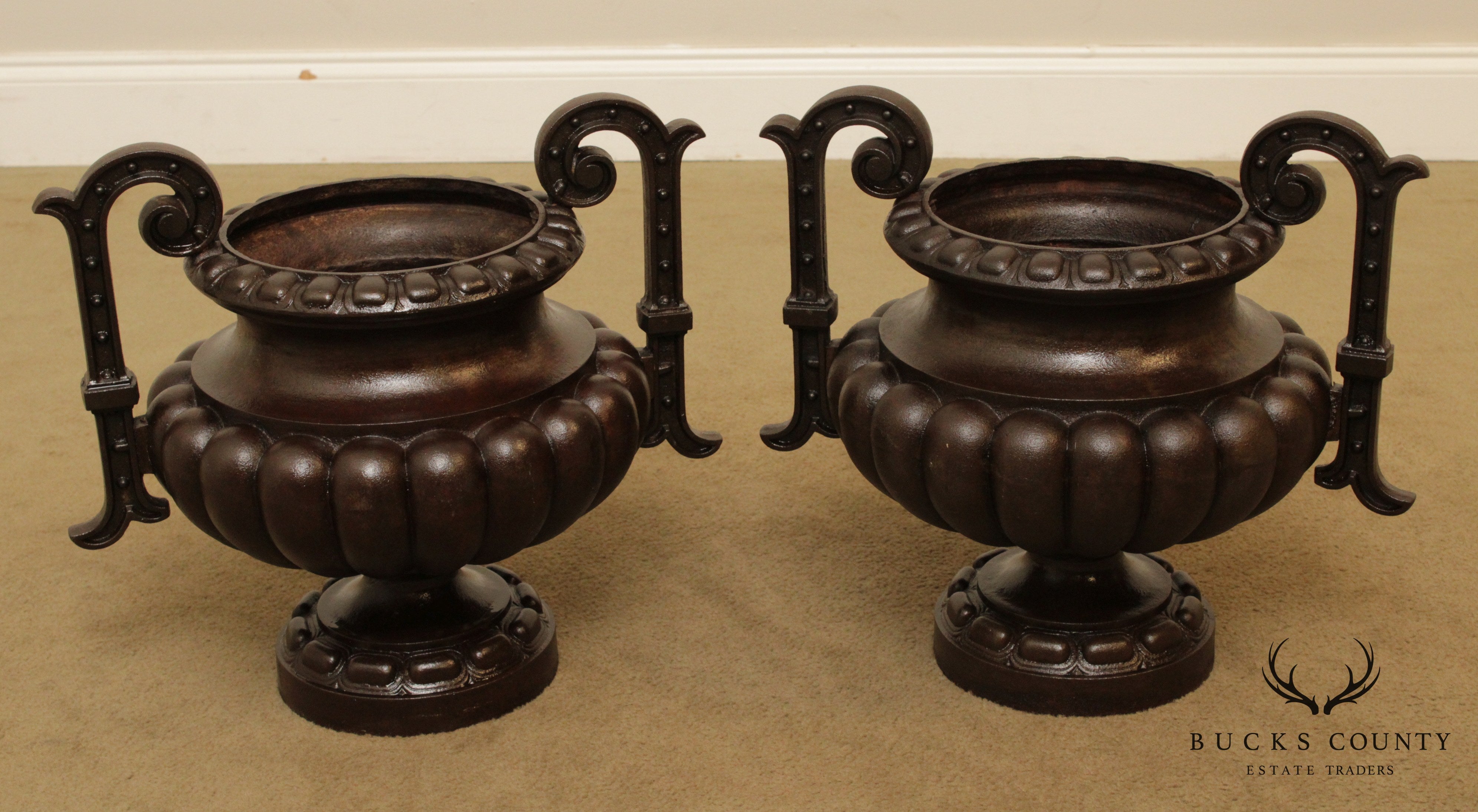 Antique pair Cast Iron Urns