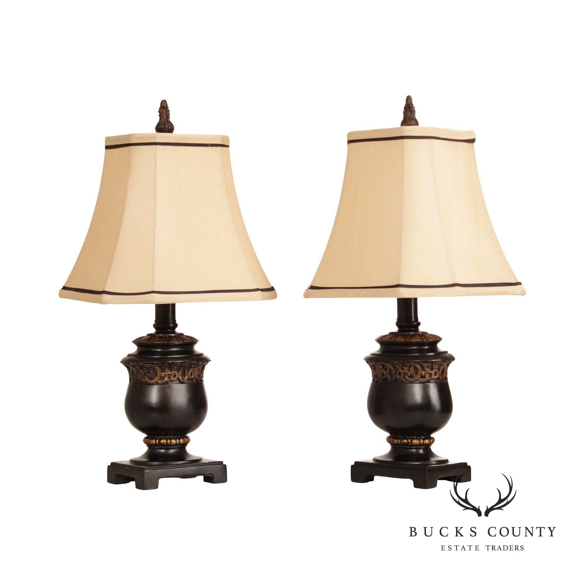 Regency Style Pair of Painted Urn Table Lamps