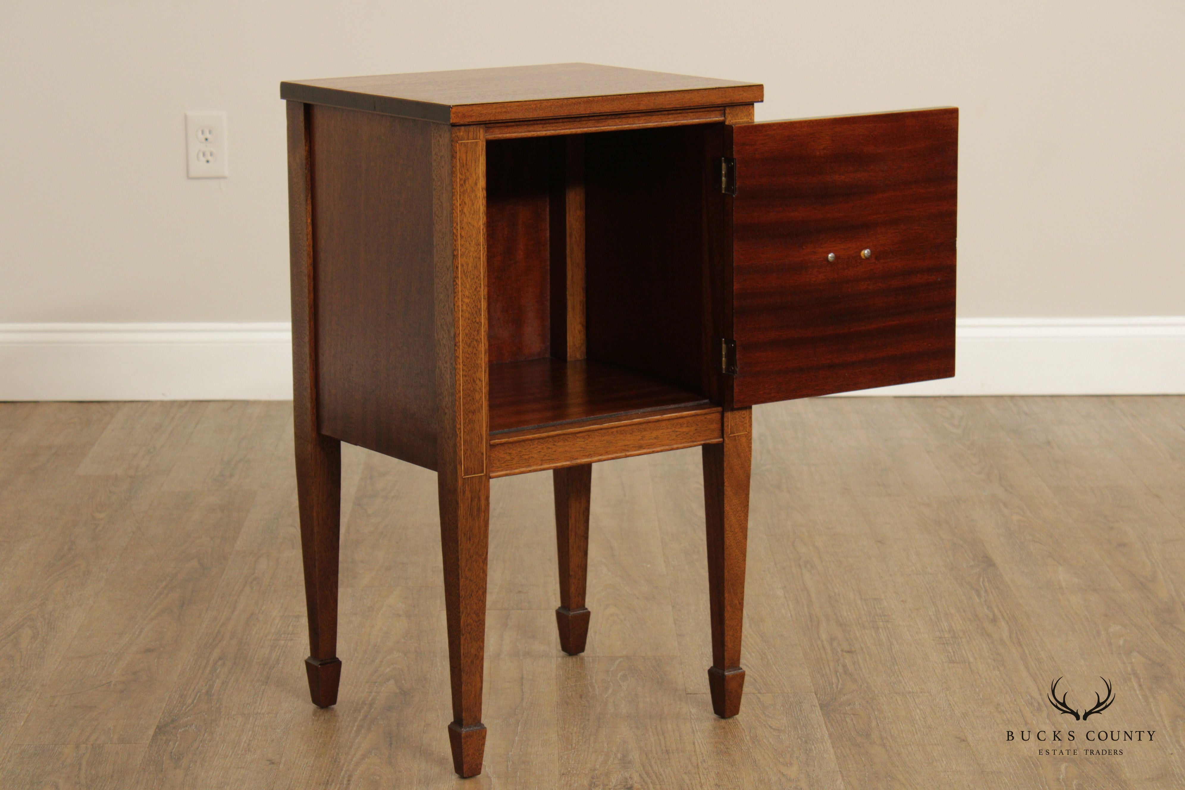 1940's Federal Hepplewhite Style Inlaid Mahogany Cabinet Nightstand