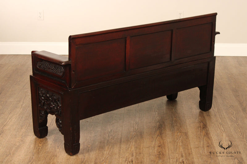 Antique Chinese Carved Rosewood Chinoiserie Bench