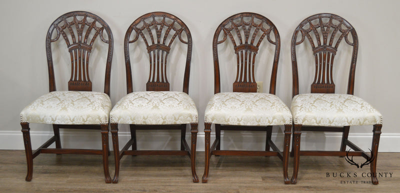 Maitland Smith Carved Mahogany Georgian Style Set 4 Dining Chairs