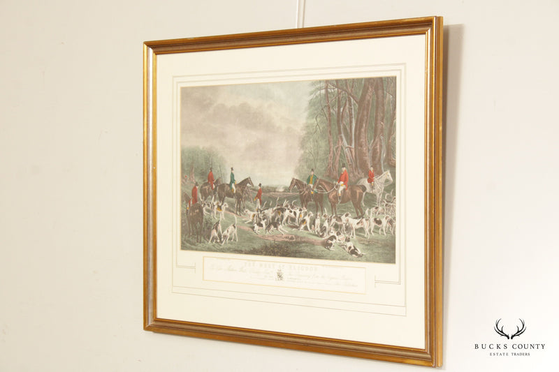 English Equestrian Fox Hunt 'The Meet at Blagdon' Engraving, Custom Framed