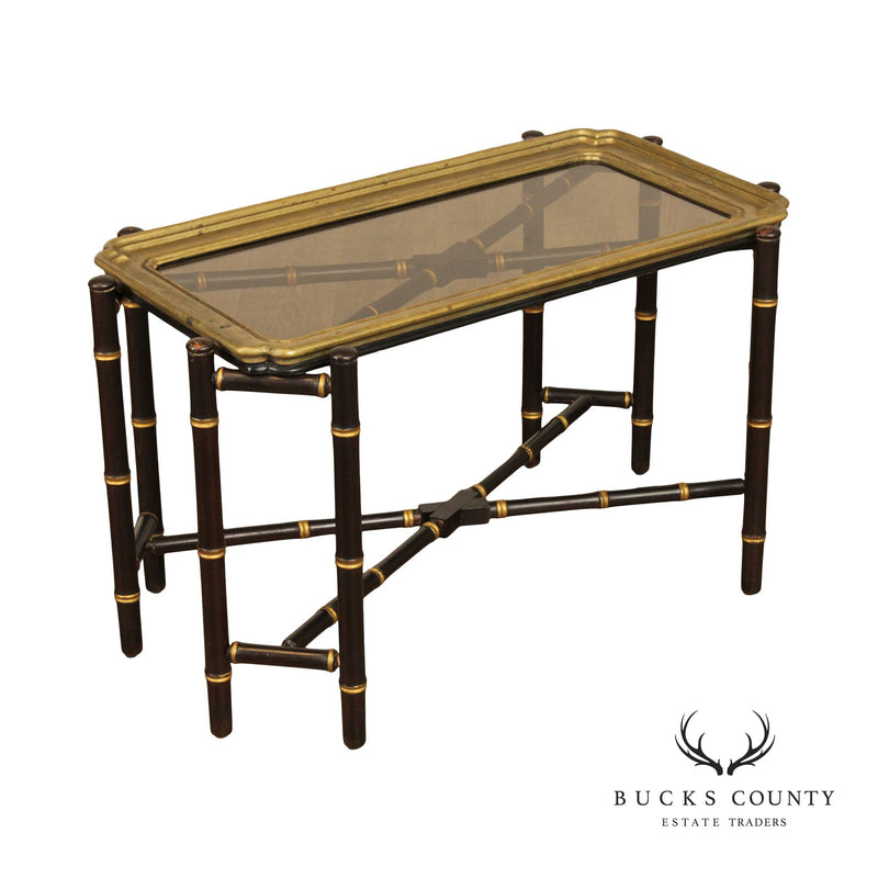Asian Style Faux Bamboo X-Base Brass Tray Top Coffee Table – Bucks