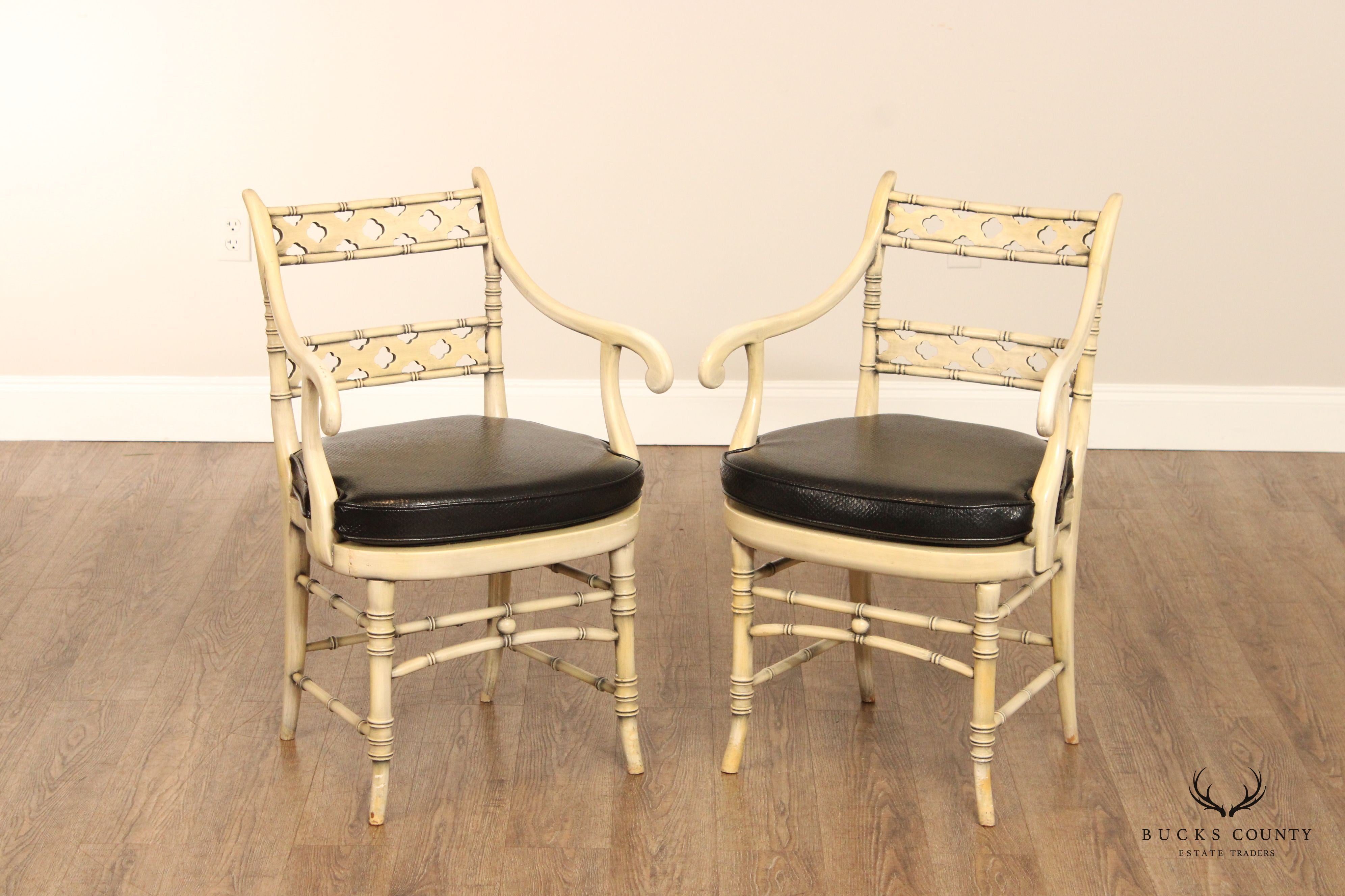 Faux Bamboo Frame Vintage Pair Of Painted Armchairs